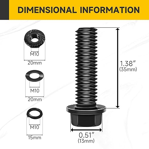 Miniatura 31 de Perno M6x1.0 (10 juegos) M6 x 0.787 in Brida Hex Head Tuercas y Pernos, Tornillos hexagonales de brida de perno M6 con tuercas y arandelas, Surtido
