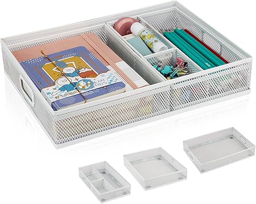 Banshou Bandeja organizadora de cajones de escritorio, organizador de escritorio de malla metálica, bandeja para oficina en casa, 5 compartimentos