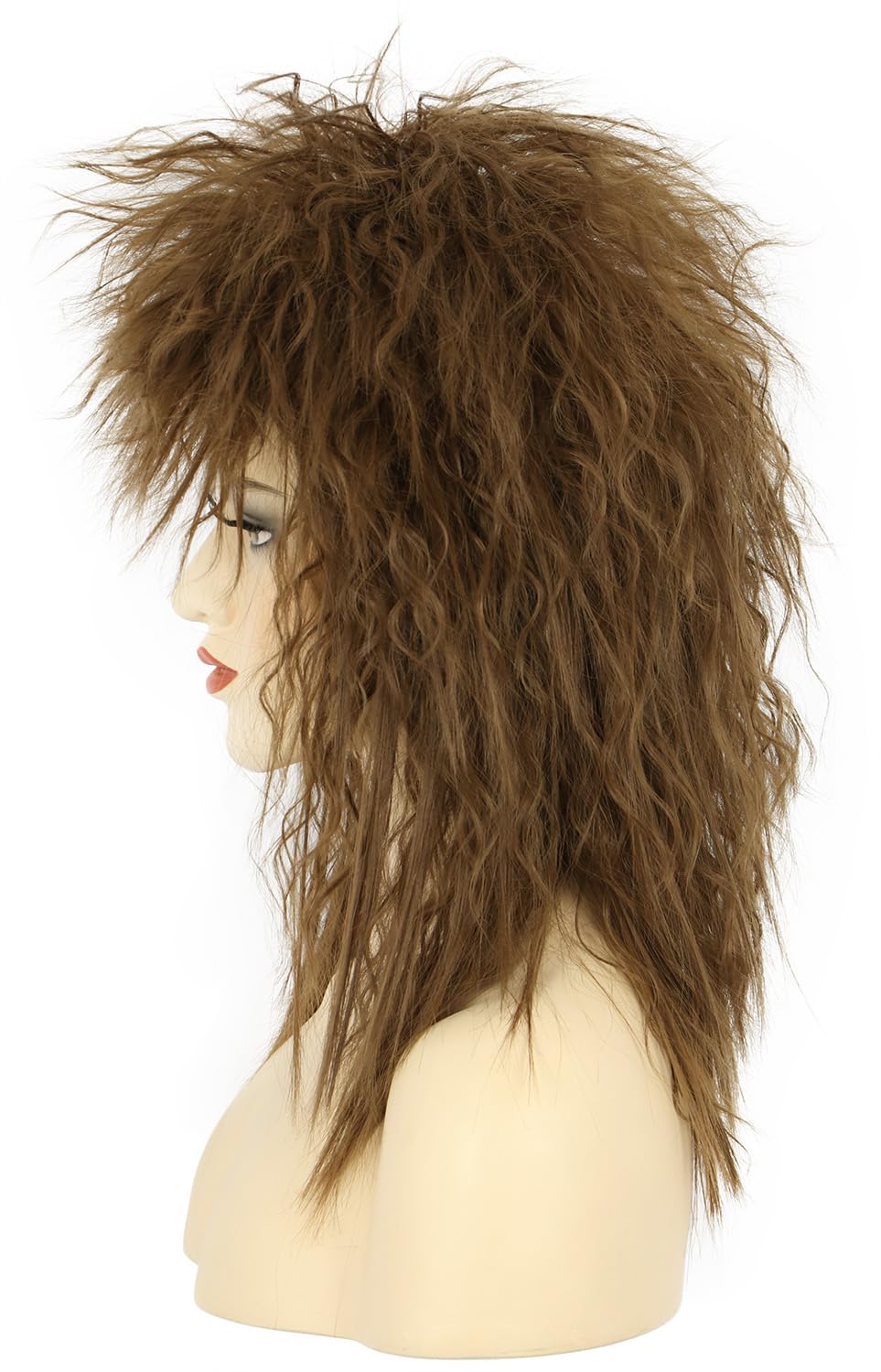 karlery Women Men Long Curly Brown Wig 70s 80s Rocker Mullet Costume Halloween Cosplay Party Wig, 24 inches - Image 4