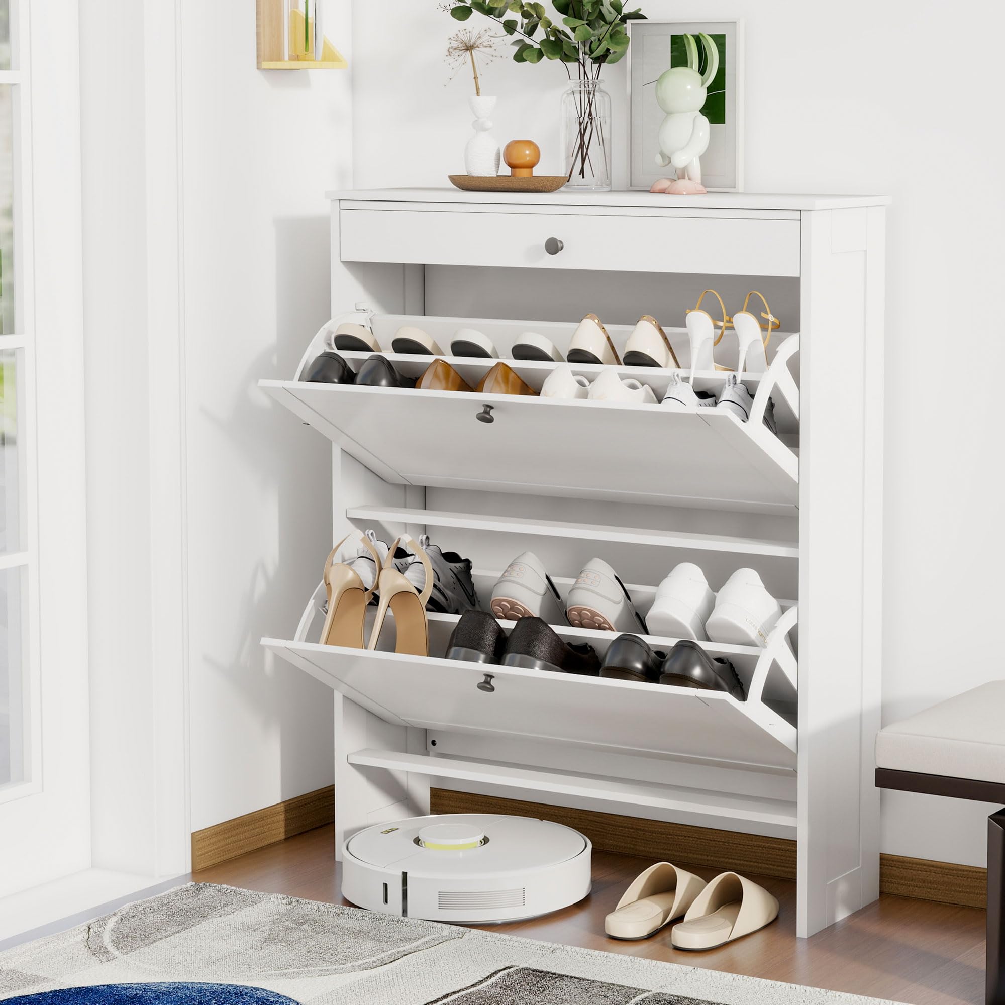 cabinetさま専用 Amazon.com: FTZxHKLX Shoe Cabinet with 2 Flip-Up Doors