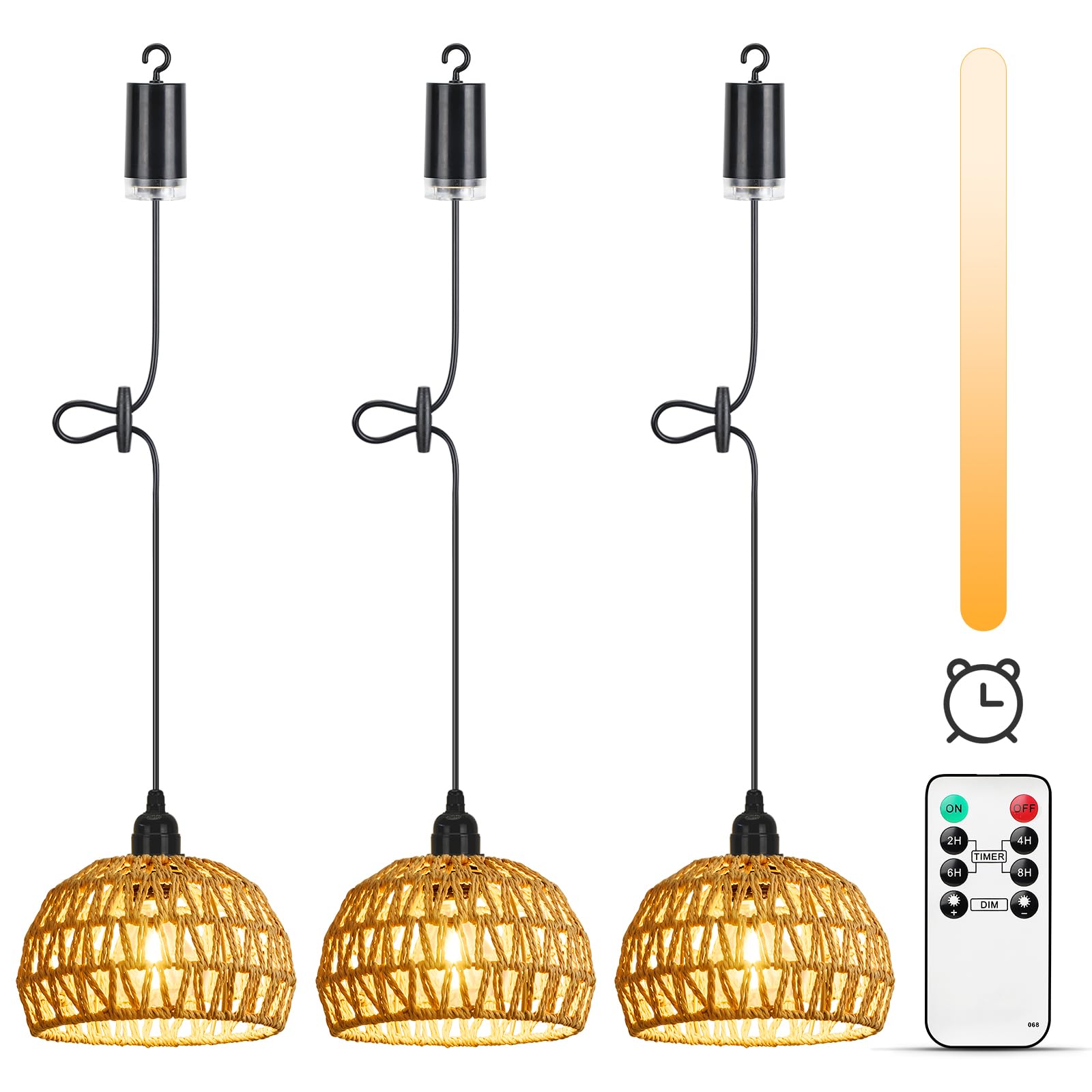 Lightess LampadariLightess 3x Lampadario con Batteria - Lampada a Sospensione Portatile Dimmerabile Telecomando, IP65 per Esterni e Interni, Stile Boho, per Giardino, Terrazza, Tavolo (Senza Fili)