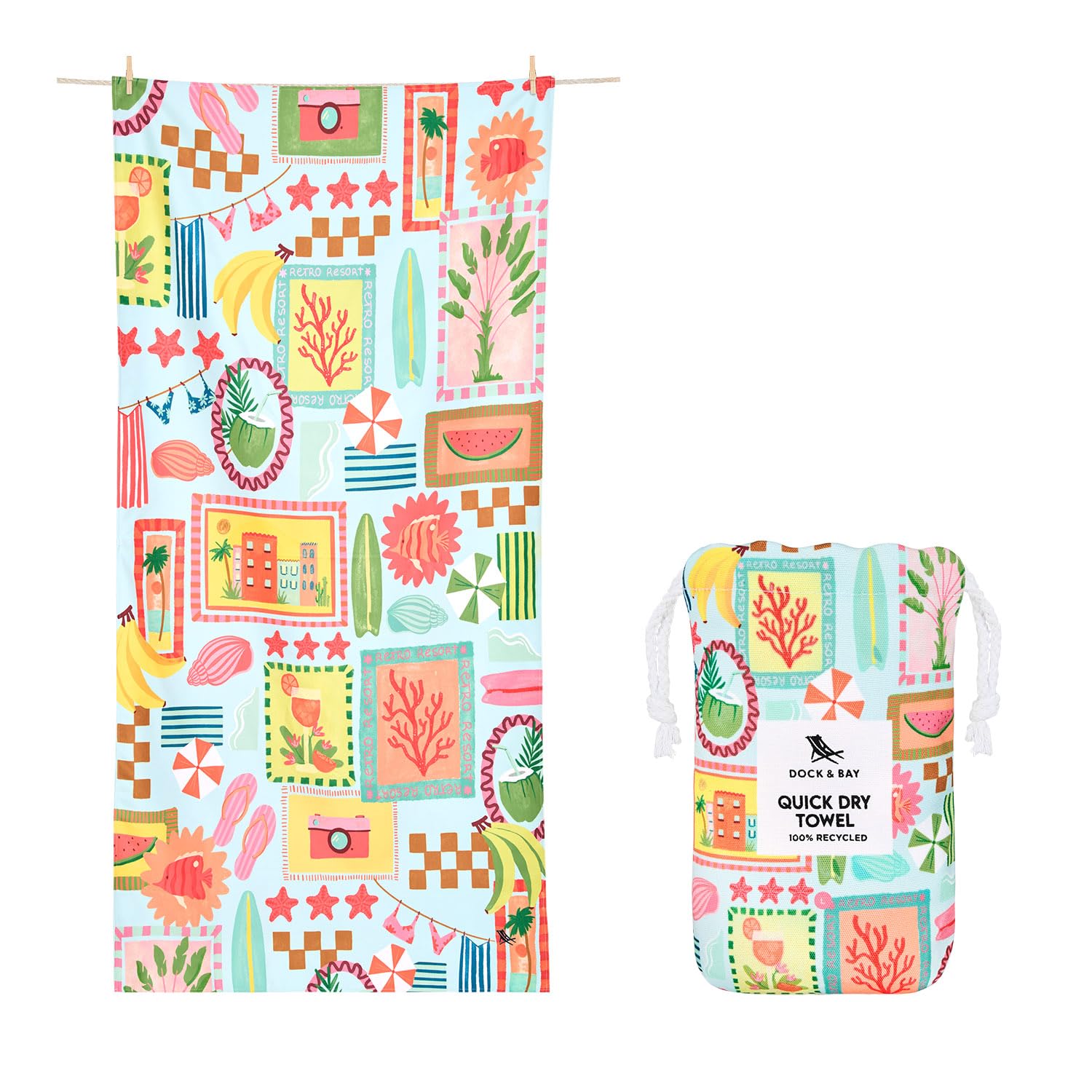 Dock & Bay Strandtuch – schnell trocknend, sandfrei – kompakt, leicht – 100 % recycelt – inklusive Tasche – Wish You Were Here – Extra groß (200 x 90 cm, 78 x 35)