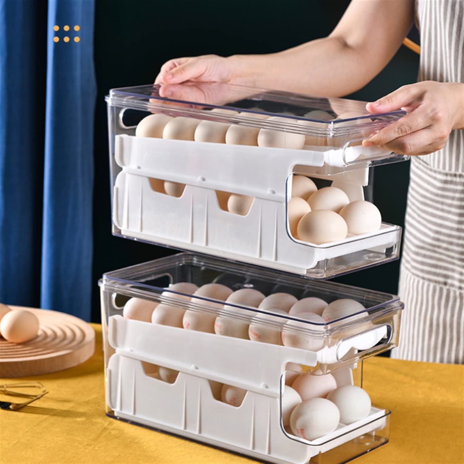 Soporte para Huevos Refrigerador Caja de Almacenamiento de Huevos Bandeja de Huevos Tipo Diapositiva con Cubierta Caja de Huevos sellada a Prueba de Polvo Caja de Mantenimiento Fresco