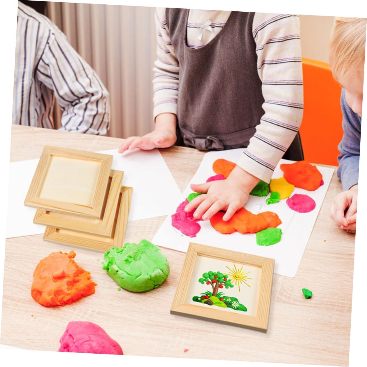 5 Pcs Wooden Craft Picture Frames, Paintable Blank Photo Frames for Kids
