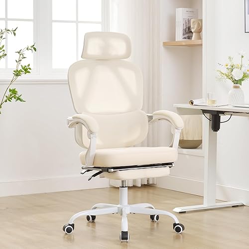 Okeysen Silla de oficina ergonómica de malla con respaldo alto con reposapiés, reposacabezas ajustable y soporte lumbar, silla ejecutiva reclinable