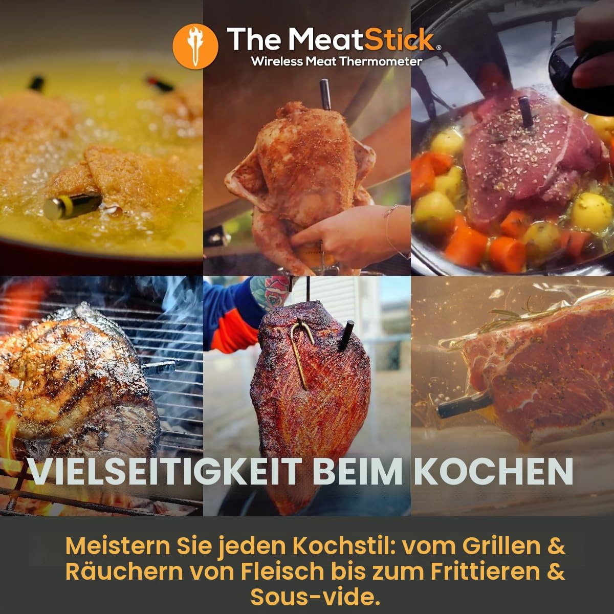 The MeatStick Thermometer mit App I kabelloses Fleischthermometer mit 10m Reichweite I präzises Temperaturmessgerät bis 300°C I Grillthermometer mit 92mm Temperaturfühler inkl. Xtender-Ladegerät
