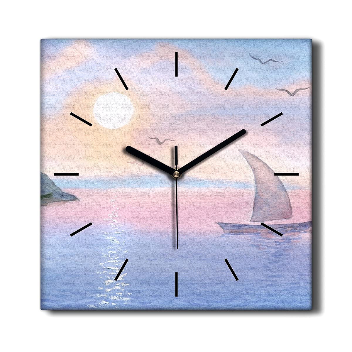 Horloge sur toile 30x30cm décoration murale de salon motif bateau aquarelle