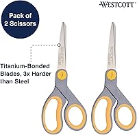 Vista 2 de Westcott - Tijeras de titanio de 8 pulgadas con deslizamiento ajustable y mango suave, paquete de 2 - Tijeras duraderas multiusos para oficina