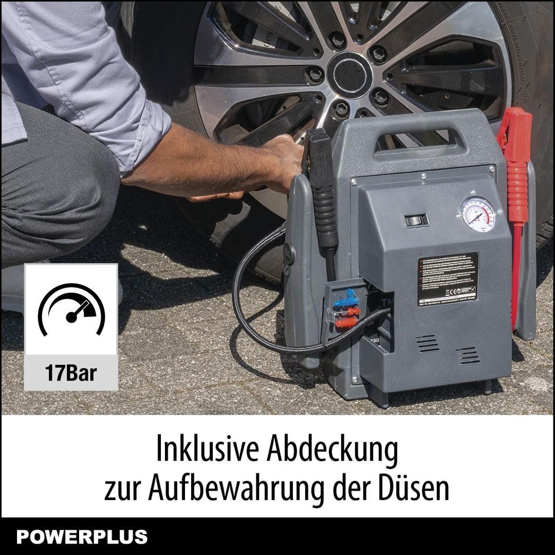 Powerplus POWE80090 zestaw wspomagający rozruch akumulatora samochodowego – Powerstation jako zestaw do pomocy w przypadku awarii akumulatora samochodowego – system szybkiego startu i pomoc przy