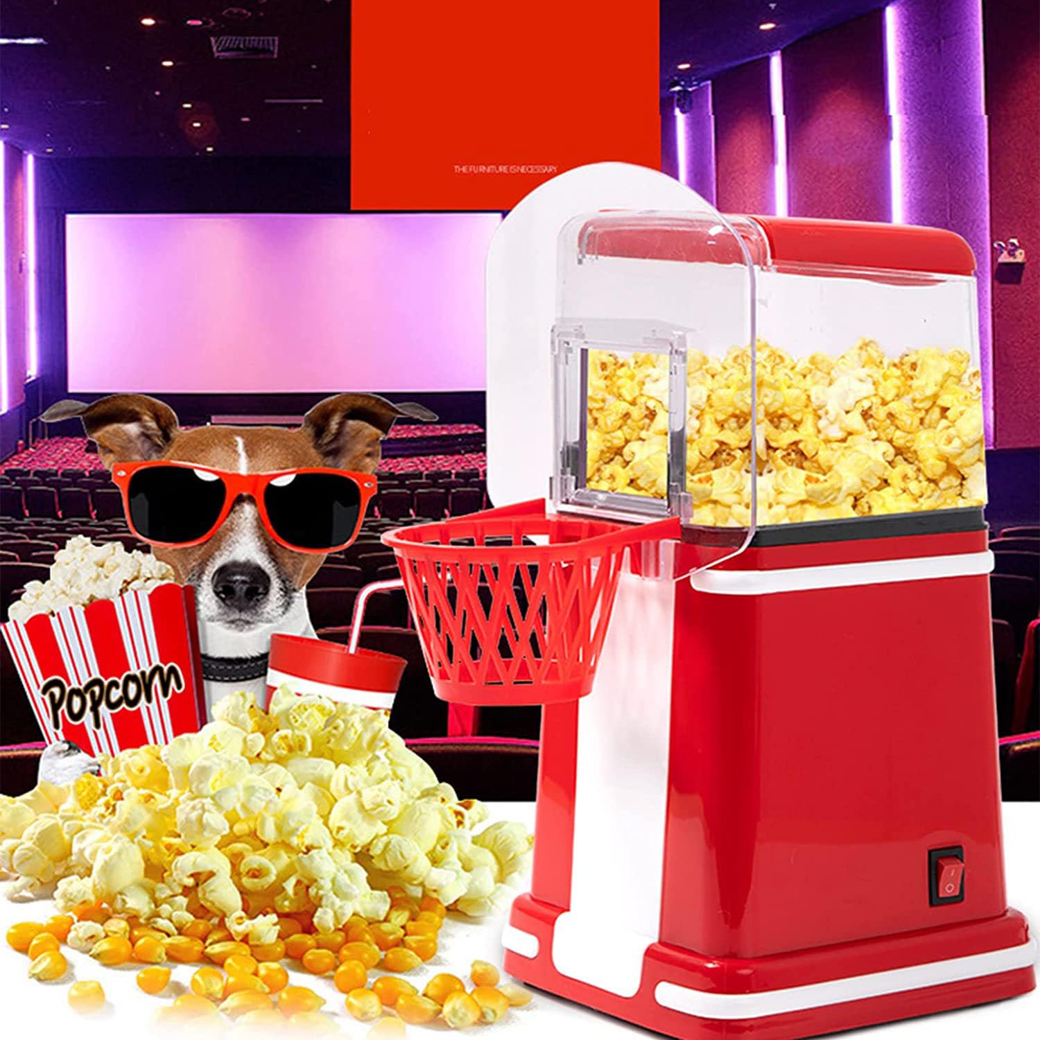 Mini Macchina per Popcorn per Popcorn, Macchina per Popcorn ad Aria Calda, Macchina per Popcorn Domestica Senza Olio da 1200 W, per Home Cinema, Qualsiasi Festa
