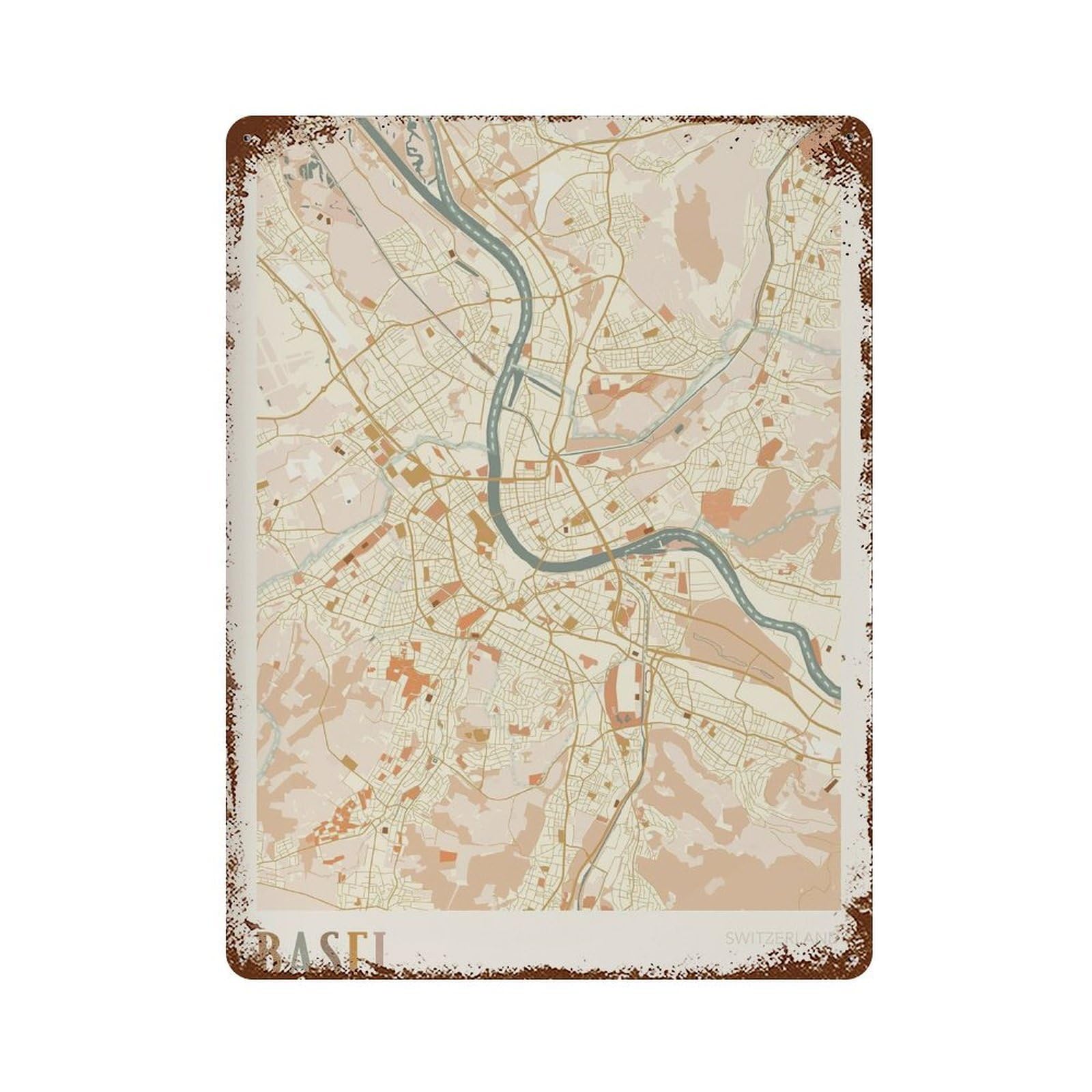 xiaoxiaoshen Basel Map Switzerland Travel Gift Boho (2) Wall Decor Art Metal Tin Poster Modern Home Decor Art Home Bar Shop Decorations Vintage Sign 40x30cm