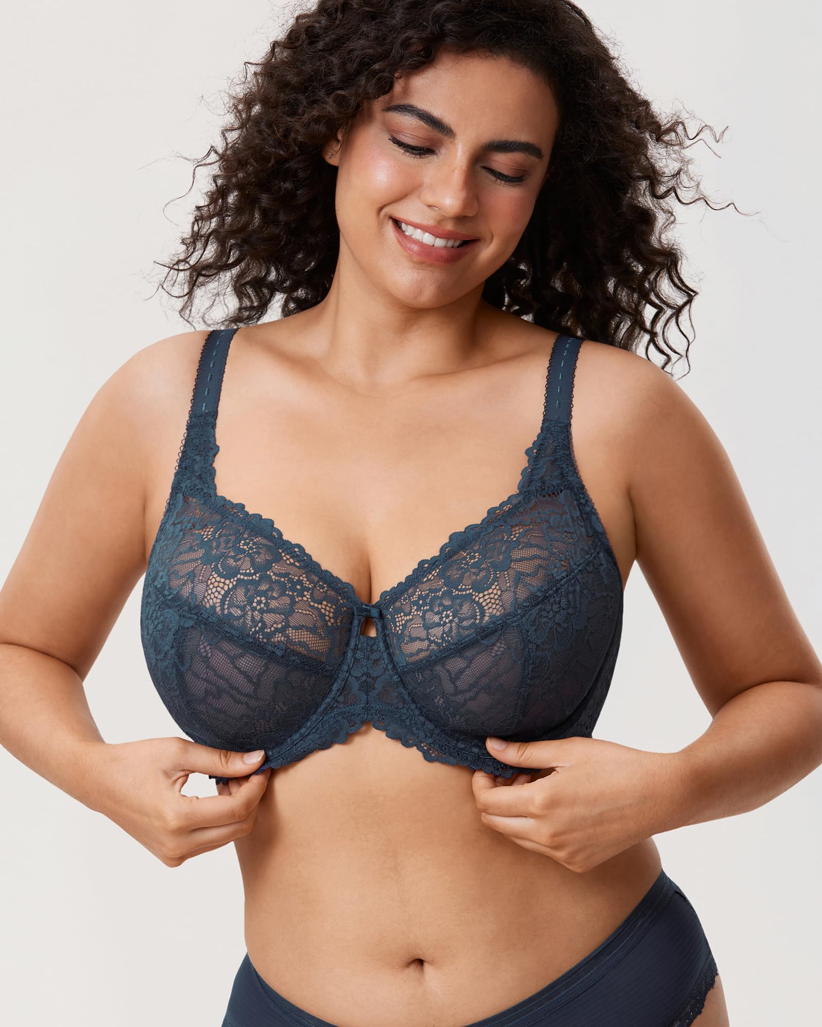 DELIMIRA Donna Reggiseno Minimizer in Pizzo Taglie Forti Coppa Completa con Ferretto Senza Imbottito
