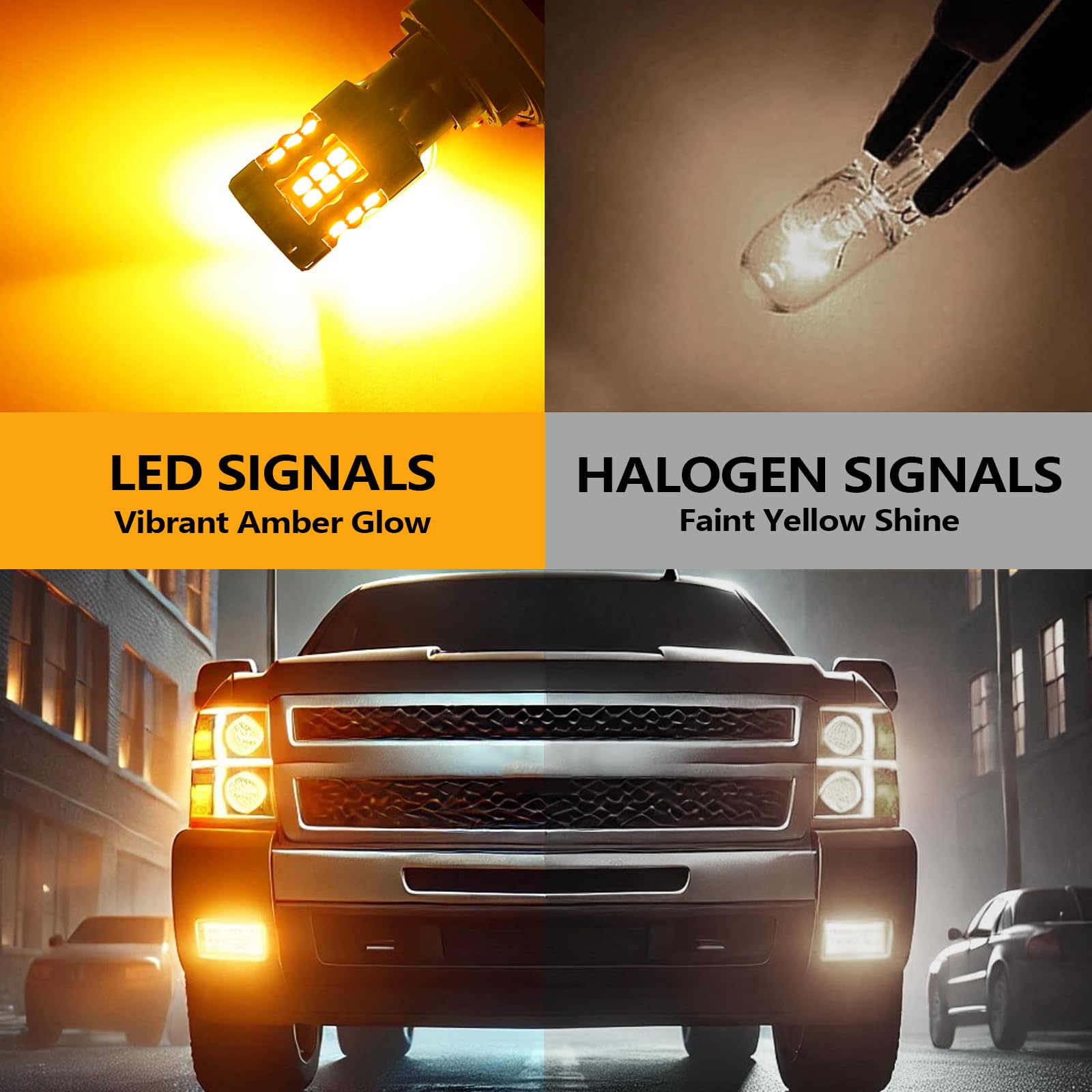 Zyvirexa 3157 LED Turn Signal Bulbs Compatible For Chevy Silverado 1500 2500 3500 1999-2013 (Front/Rear), 3047 4157 Bulb, Amber Yellow, Plug and Play, Pack of 2
