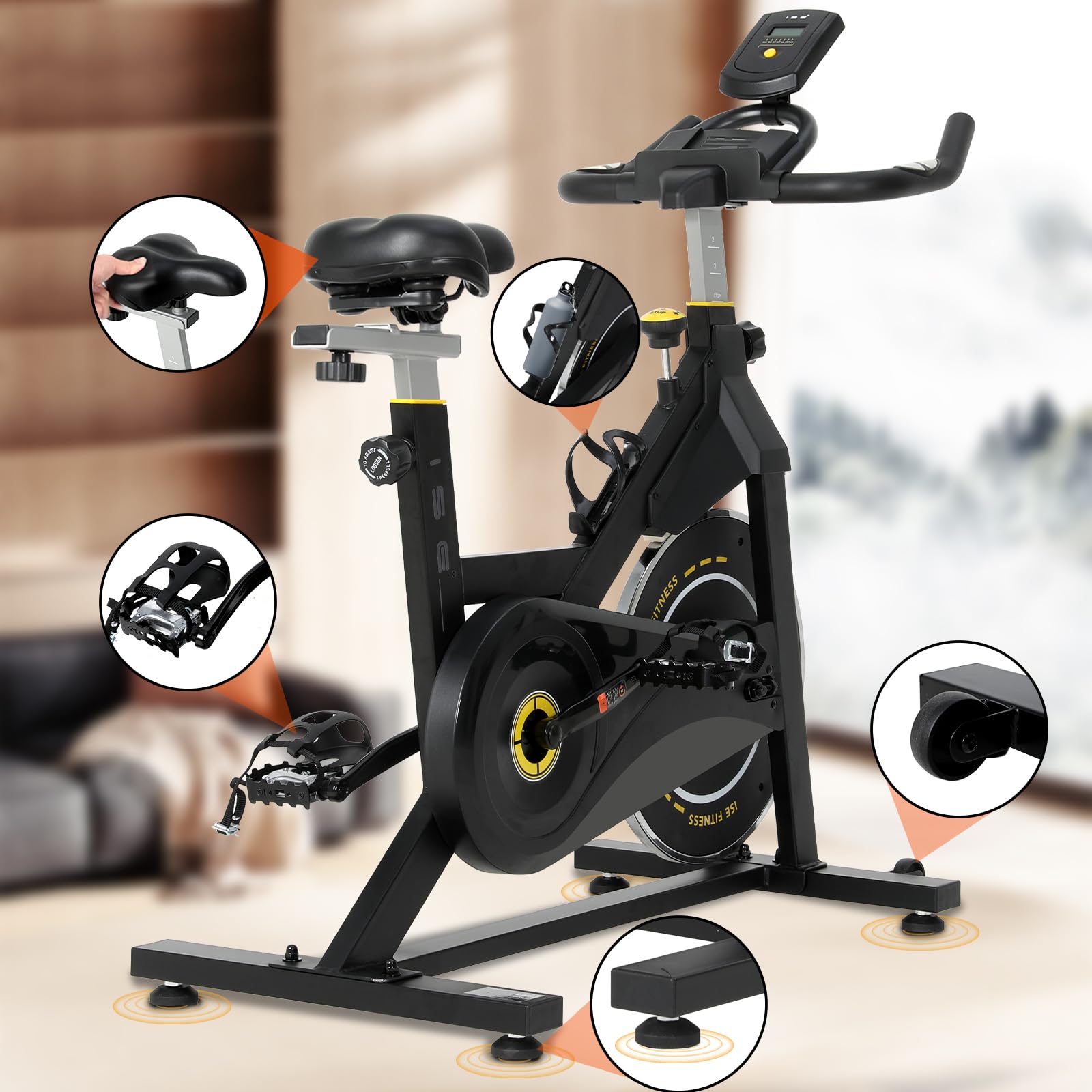 ISE Cyclette da Casa con Resistenza Regolabile, Cyclette per Casa Professionale con Schermo LCD Supporto per Smartphone Exercise Bike per Palestra a Casa