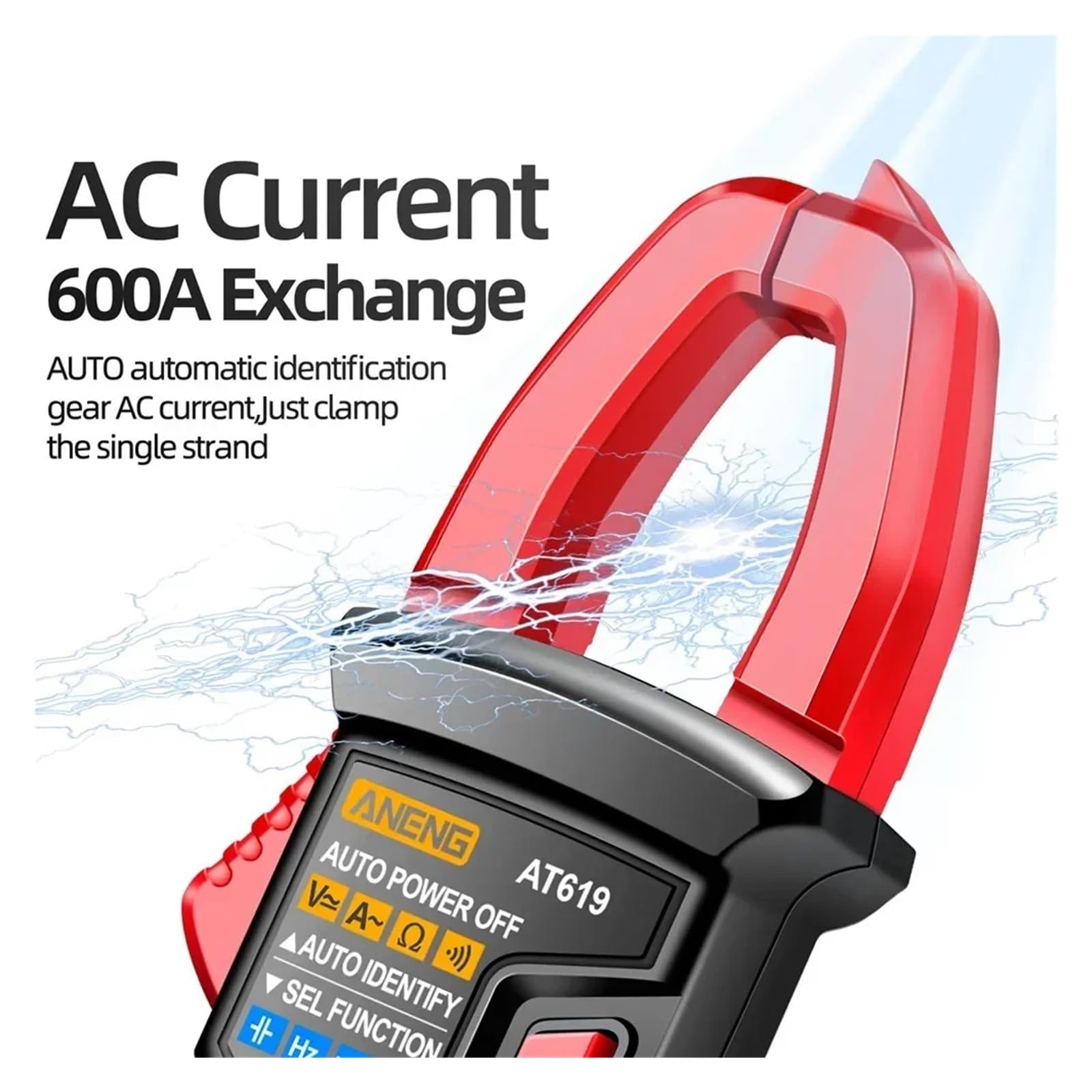 AT619 Smart Clamp Meter Voice Broadcast Multimeter 600A AC Current Voltage Tester Ammeter Capacitance NCV Ohm Test Tool(Red(no battery))