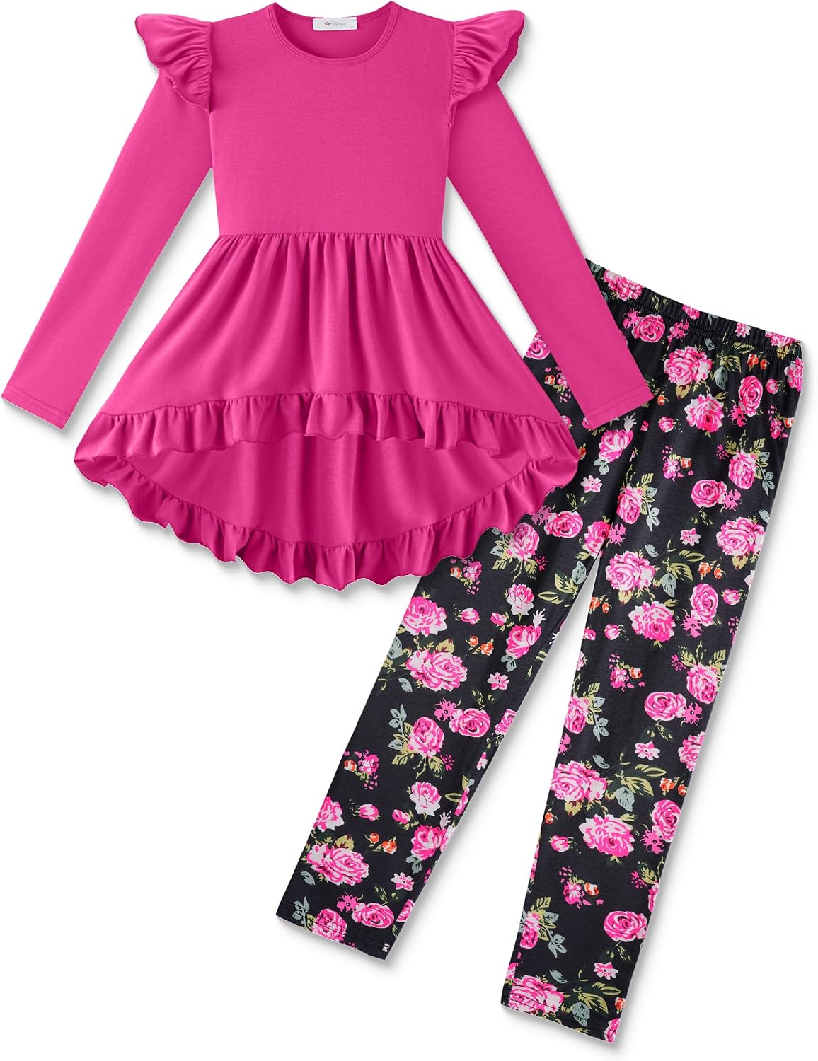Arshiner Toddler Girl Clothes Ruffle Trim Long Sleeve Pullover Top and Floral Print Leggings Fall Outfits Kids Clothing Sets
