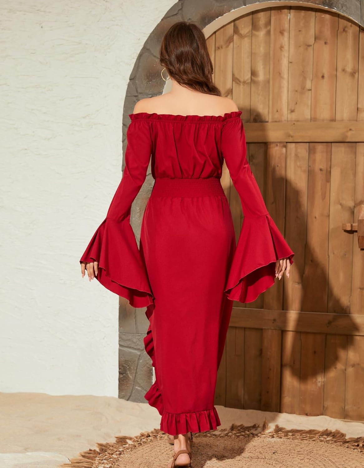 Populus Renaissance Costume Women Medieval Pirate Viking Long Sleeve Bell Gothic Dress for Halloween - Image 2