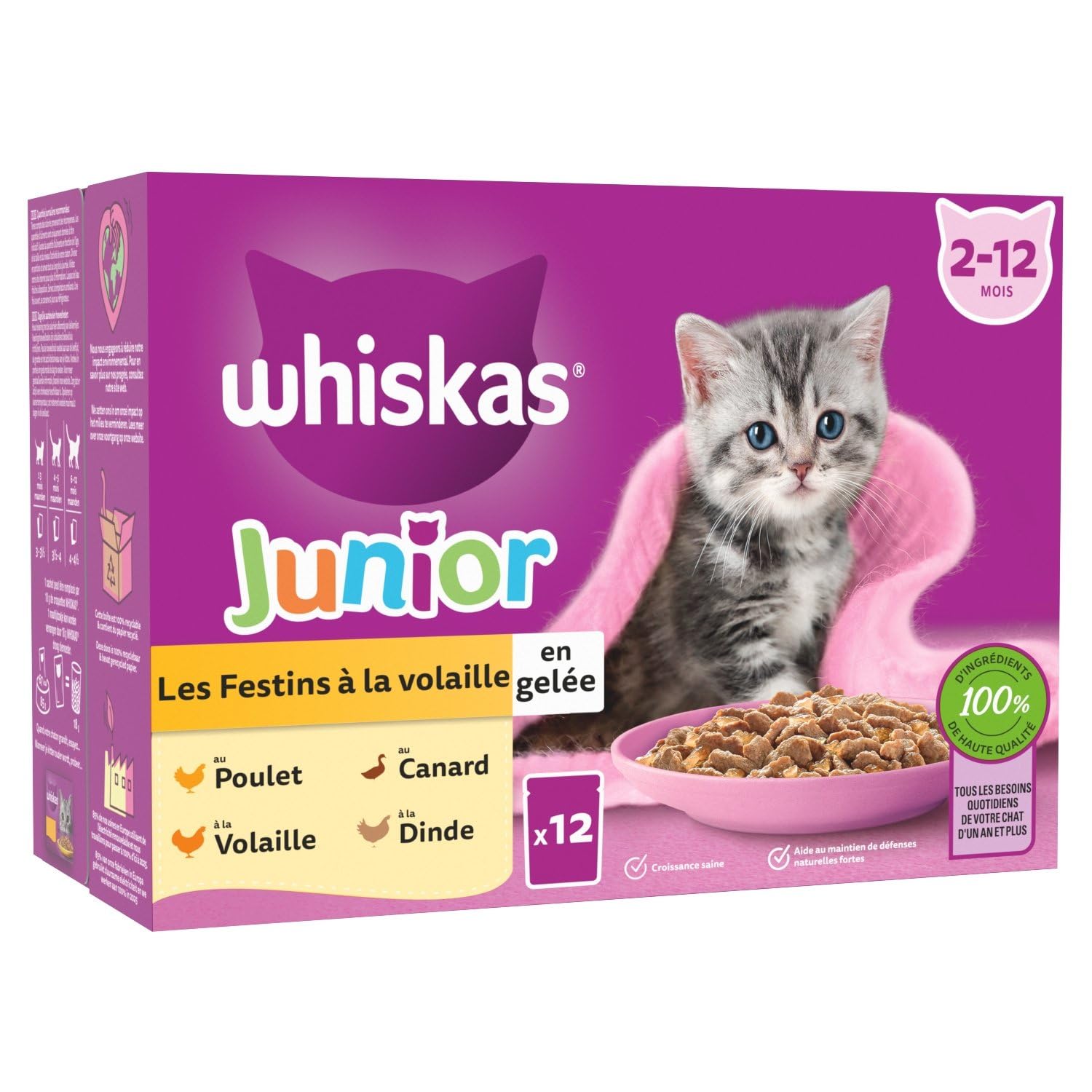 Pâtée pour Chat Junior en Gelée Poulet Dinde Canard Volaille Les Festins WHISKAS - la boîte de 12 sachets fraîcheur Lot De 3 - par Lot