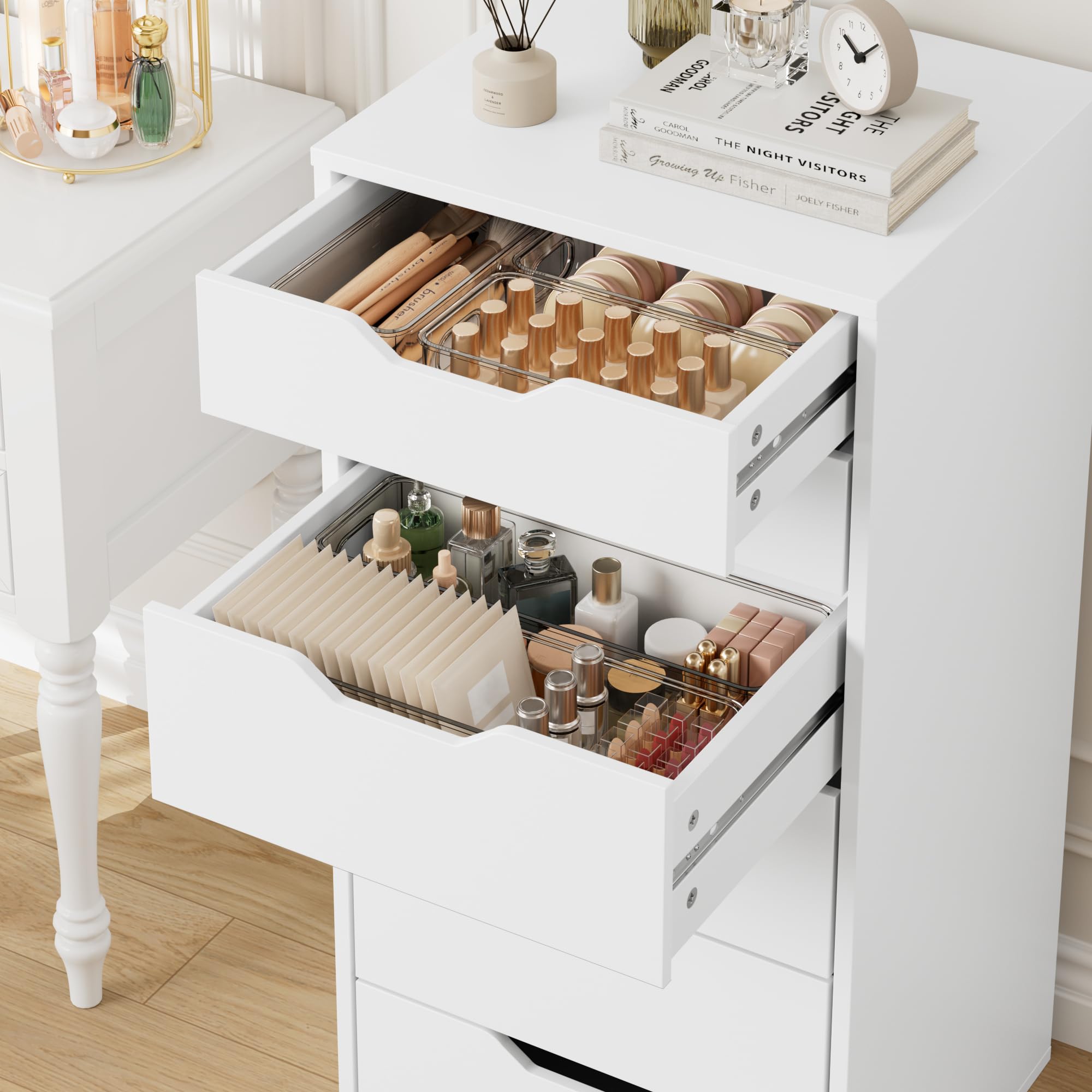 FOREHILL Kommode mit 6 Schubladen, Schubladenschrank schmal Schubladenkommode für Schalfzimmer, Wohnzimmer, Büro, Flur, 45x40x90,5 cm, weiß