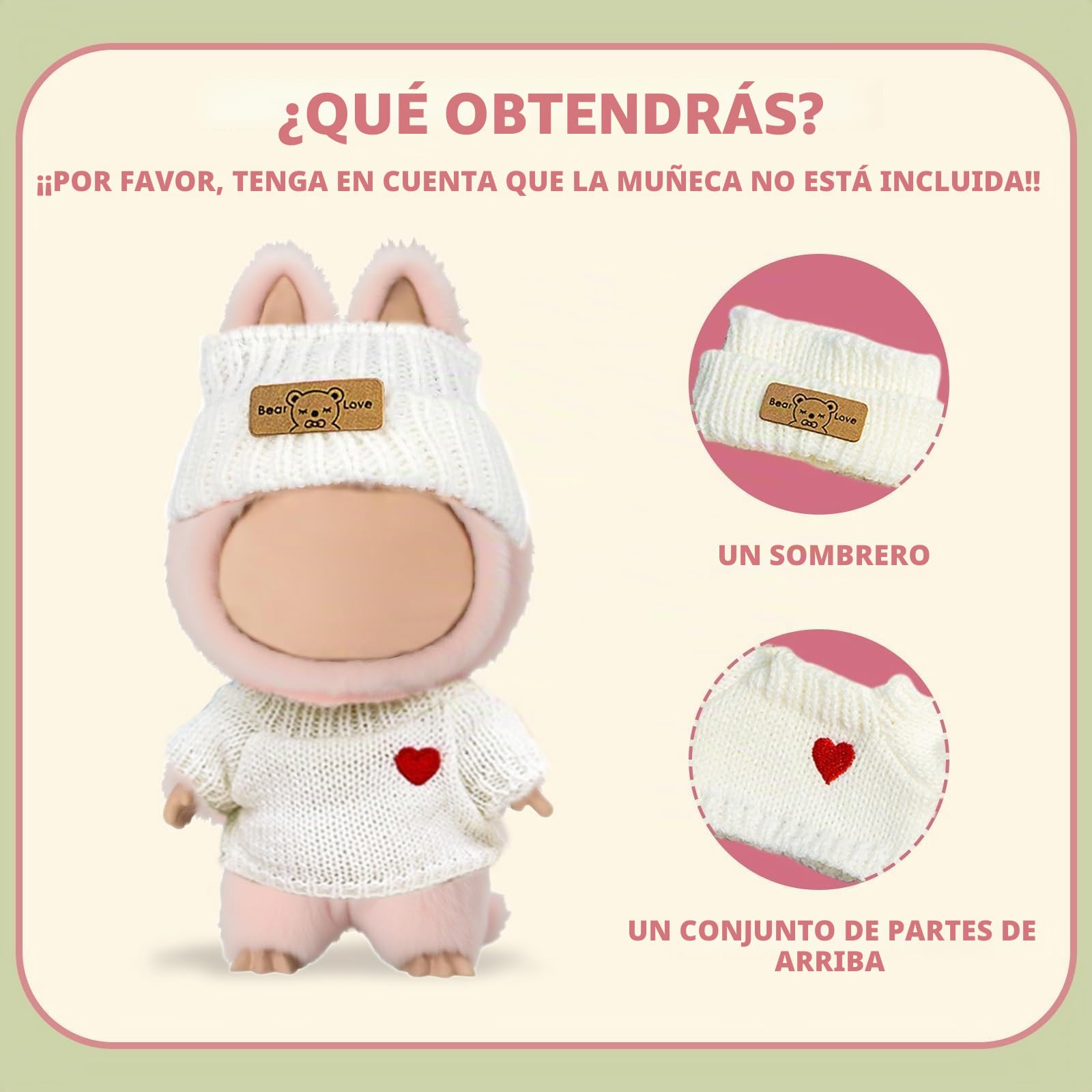 EUPSIIU 2 Piezas Ropa para Muñeco de Peluche de 17cm, Ropa de Corazón Blanco y Negro Traje para Muñecas con Sombreros y Ropa, Accesorios para Muñeca de Peluche para Niños y Adultos(Negro, Blanco)