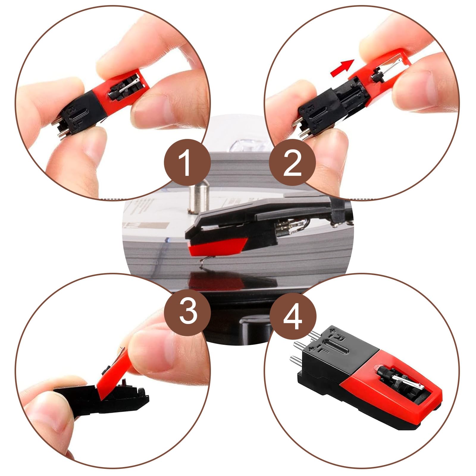 Plattenspieler Nadel Ersatz - Für Piezo-Systeme, Inkl. Halterung & Kabel