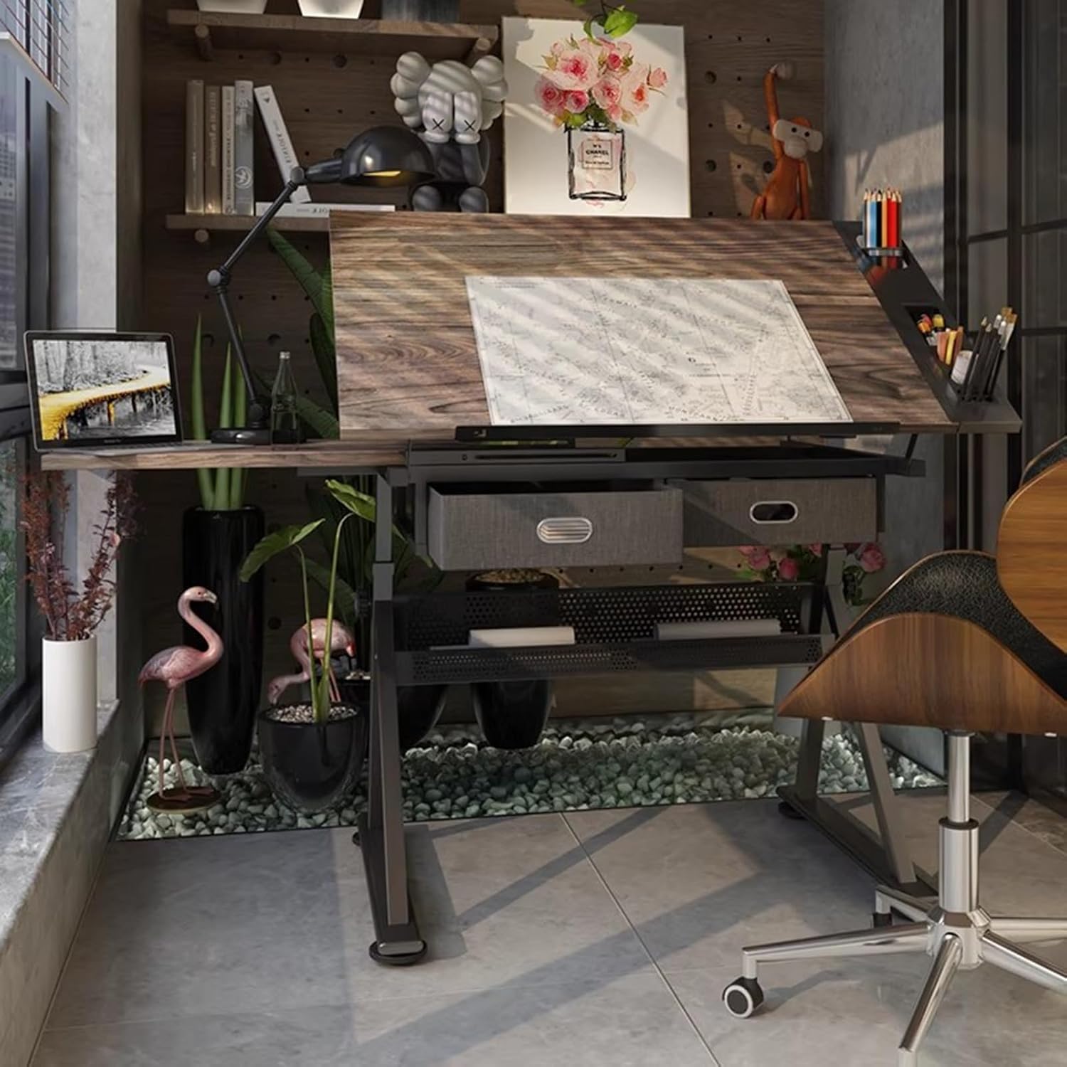Drafting Desk Drafting Table Foldable Board Drawing Desk W/Tilting Tabletop, Storage Drawer for Study, Office, Studio, Art