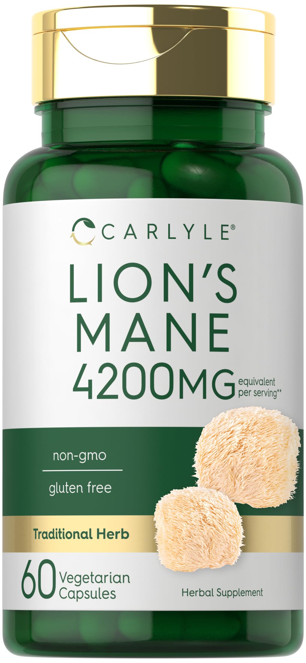 Carlyle Lions Mane Supplement Capsules | 4200mg | 60 Count | Vegetarian, Non-GMO & Gluten Free