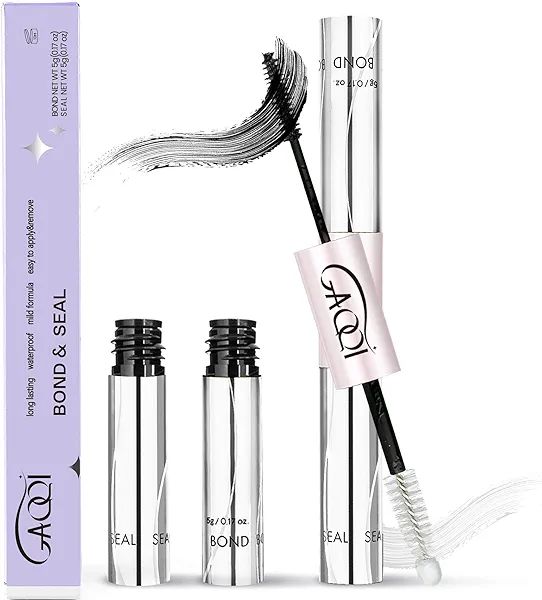 GAQQI Lash Cluster Glue, Lash Bond and Seal Waterproof, Bond & Seal Eyelash Glue for Clusters, Eyelash Adhesive Black Long-Lasting 72H, Latex-Free（5ml+5ml）