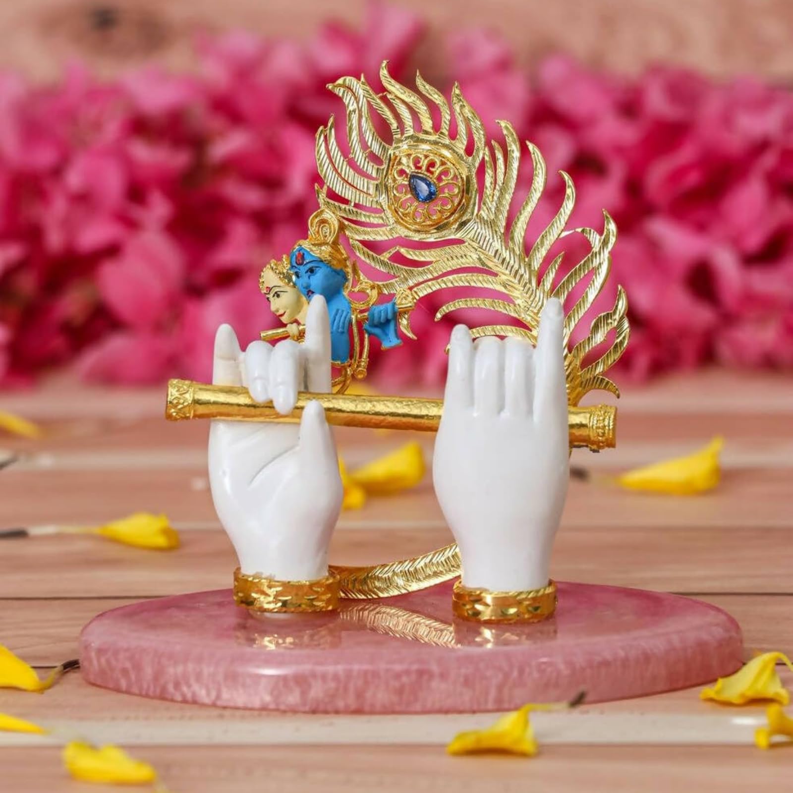 Lord Sri Krishna Hand Idol with Flute & Peacock Feather Statue for Car Dashboard | Indian Return Gifts, Religious Decoration & Home Decor - Resin
