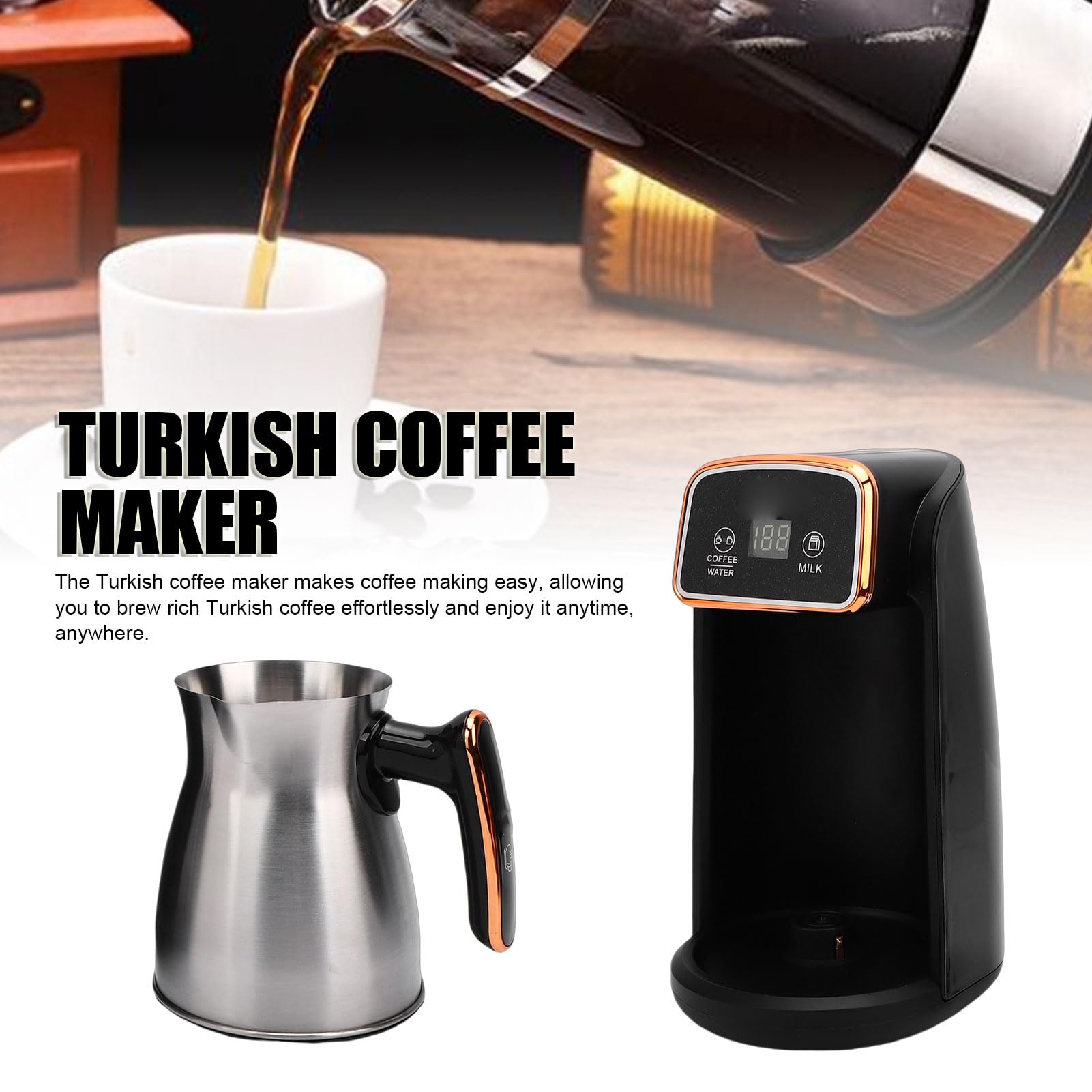 Macchina per caffè Turco, Bollitore per tè Portatile Bollitore Elettrico Pentola per caffè con Manico per Ufficio di Viaggio a Casa