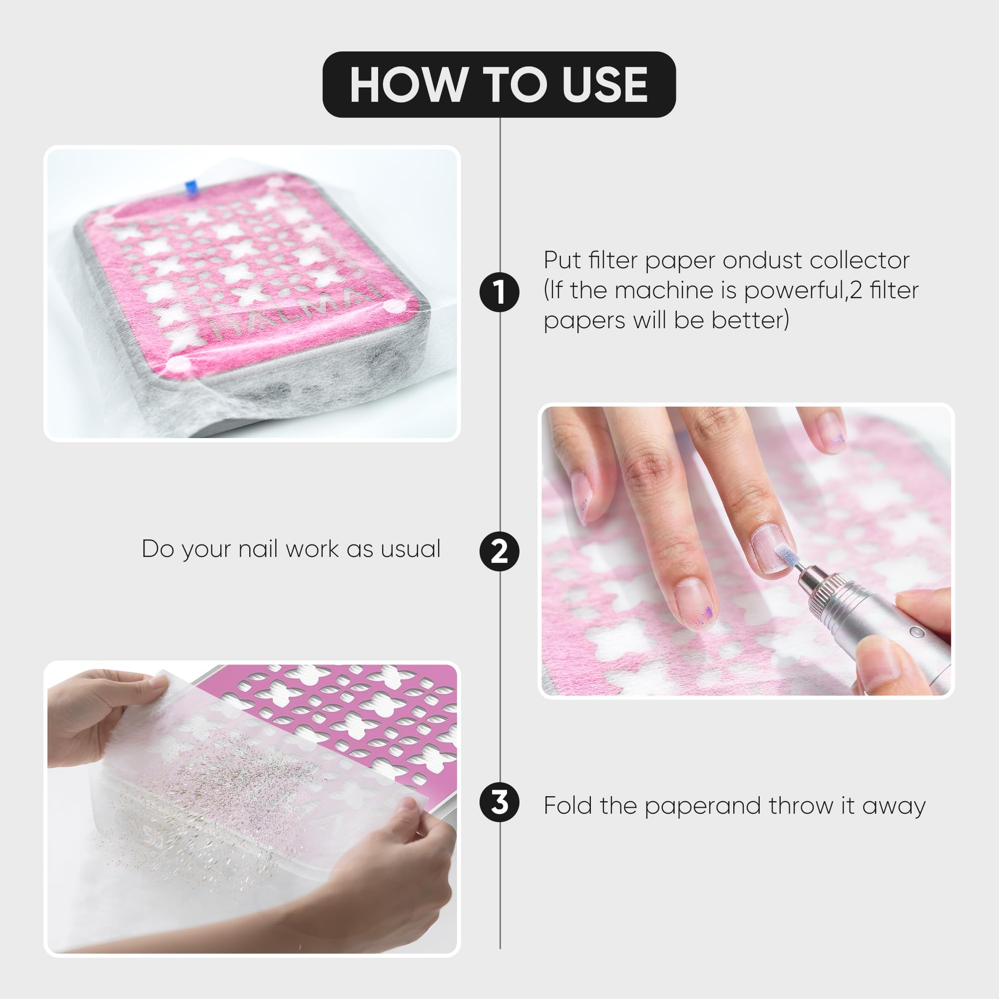 HALMAI 200 Fogli Carta Filtro Aspirapolvere per Unghie, Filtri di Polvere Monouso per la Maggior Parte delle Macchine, Aspirazione per Salon Unghie, Spa, Tecnico - Accessori (Rosa)