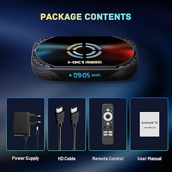HK1 X50 Android TV Box, Amlogic S905A, 4GB RAM, 128GB ROM, 4K UHD Output, AV1/H.265/HDR10+ Compatible, WiFi6, Bluetooth 5.x Wired LAN