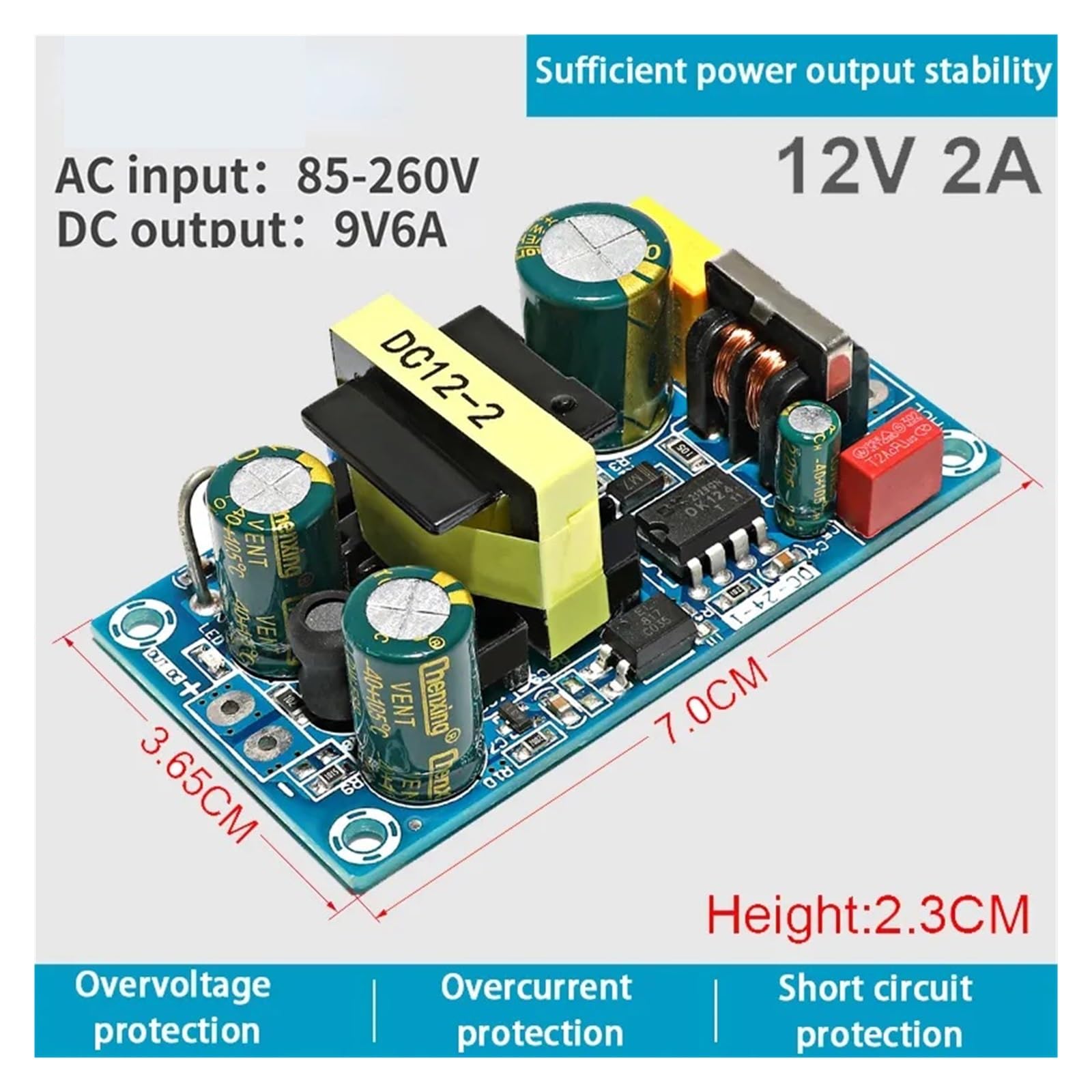 EDEDE Schaltnetzteil, AC 85-265V zu DC 5V 12V 24V Step Down Transformator Netzteil 1A 2A 4A 6A 8A 9A 13A Schaltnetzteil Modul Bare Board(24V3A)