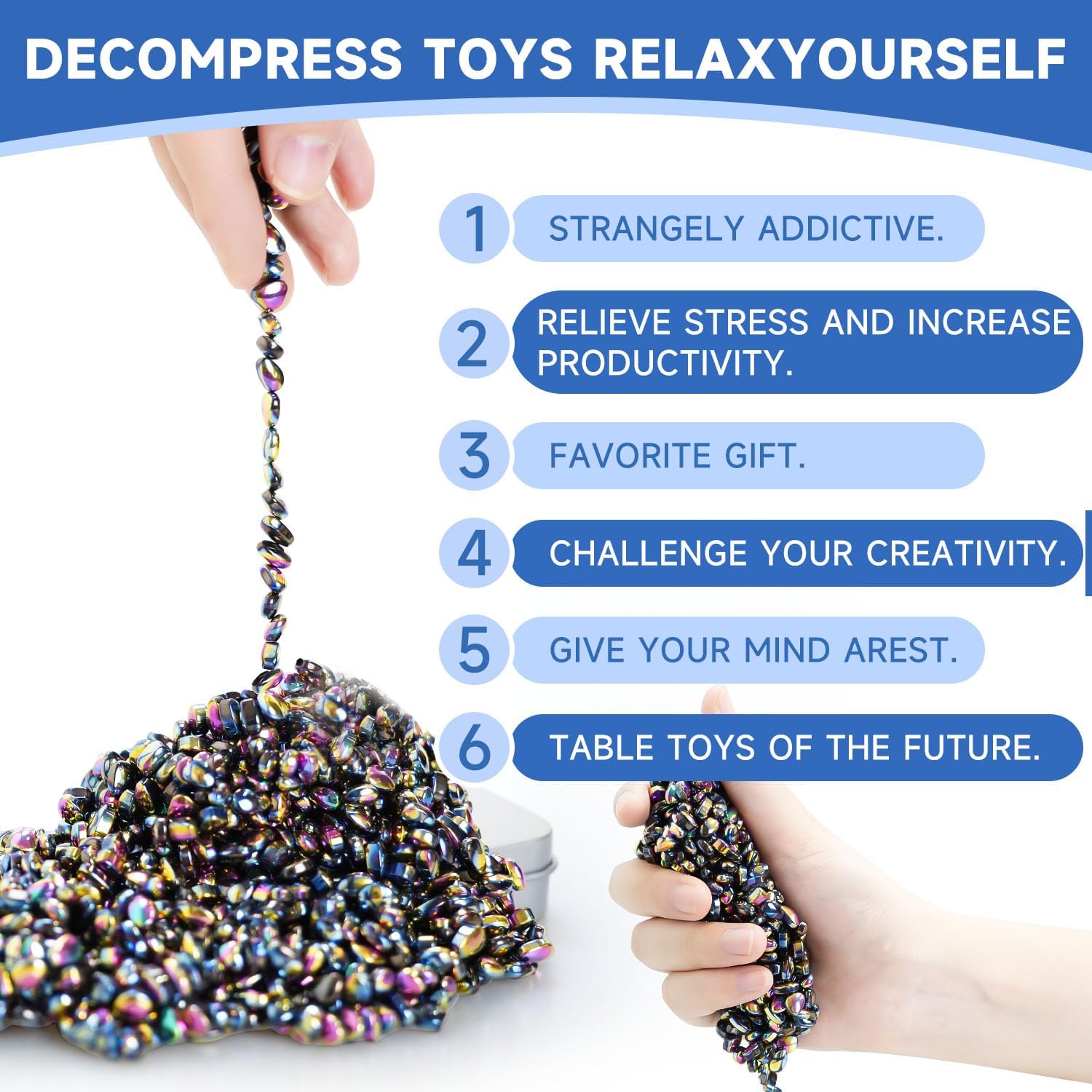 550 Pcs Ferrite Fidget Putty for Adults & Teens, Weak-Attraction Sensory Beads Anxiety Relief, Desk Gadgets for ADHD Autism, Stress Toys Office Fidgets Toys Gifts for Him Her