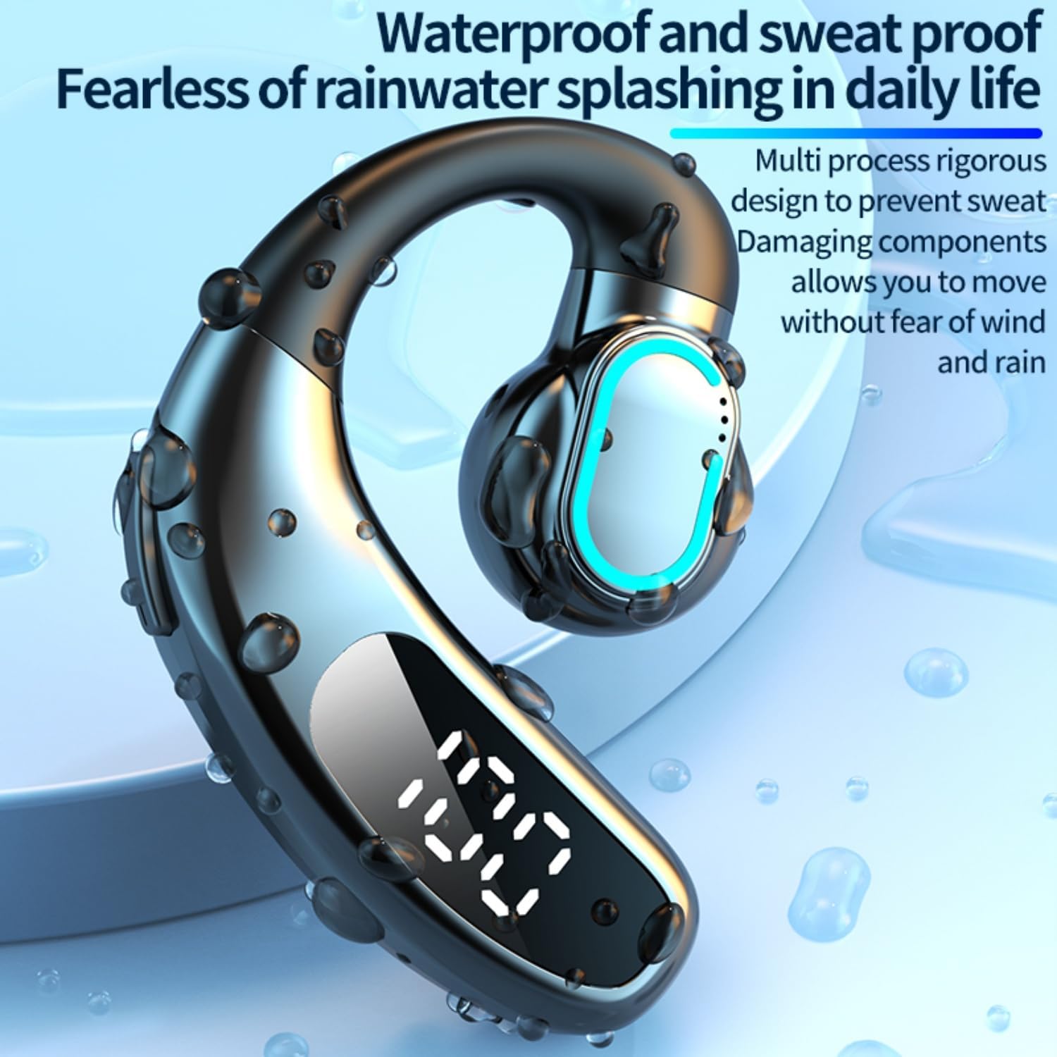Bluetooth Single Headset,180° Rotatable Open Ear Wirless Earbud,36H Playtime Bluetooth 5.5 Earpiece,IPX5 Waterproof,LED Display Power Earphone for Business/Office/Driving/Sporting