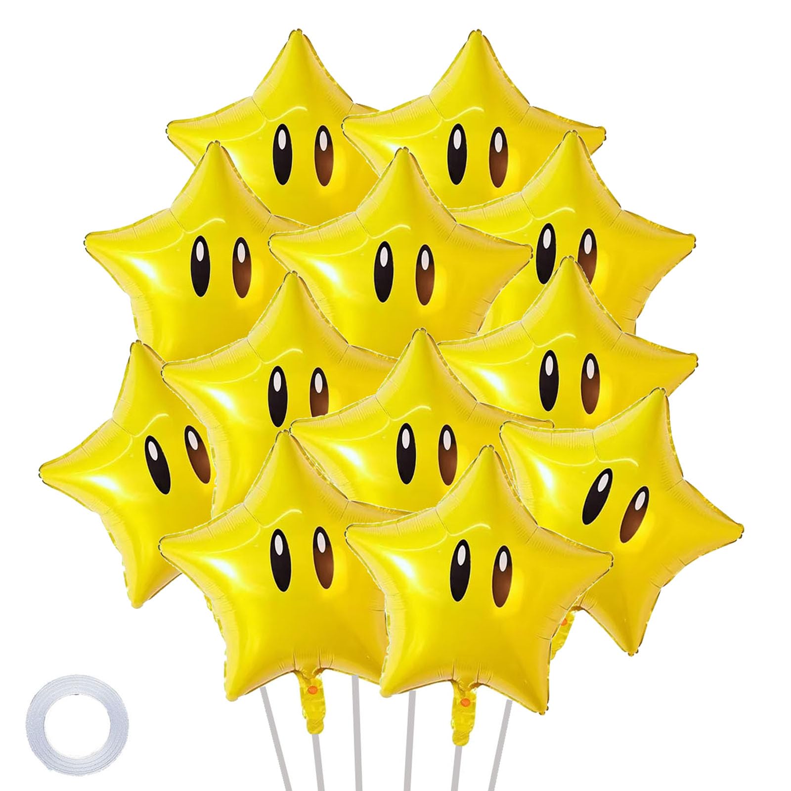 12PCS Star Foil Balloons Super Gold Coin Balloon Yellow Star Balloons for Video Game Themed Birthday Party Decorations for Boys Girls Party Supply