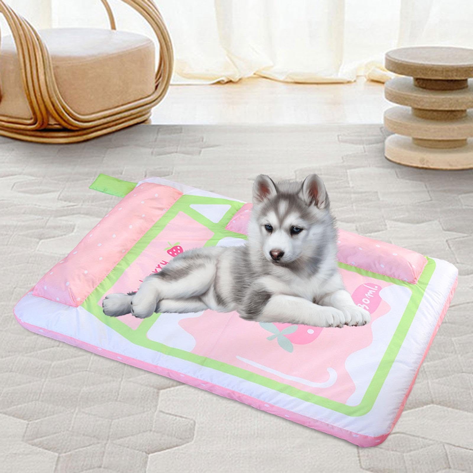 Colchón de refrigeración para perro, manta refrescante para mascotas con 2 almohadas, almohadilla para dormir, cómoda manta de cojín para perro, color azul, 90 x 64 cm