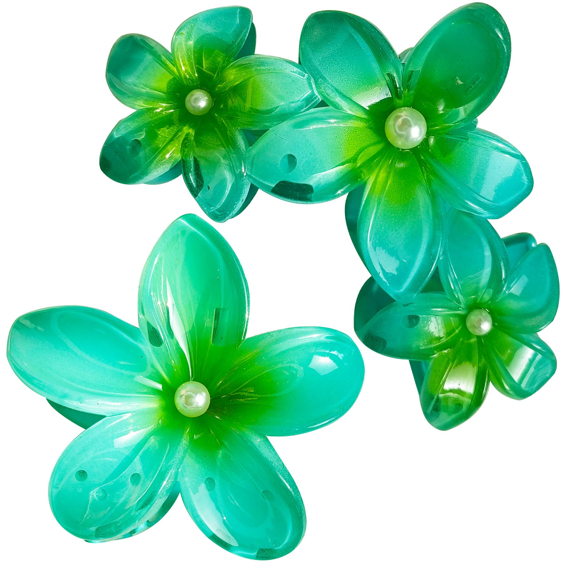 Teal Blue Flower claw clips women girls,cute hawaii flower hair clips,artificial pearls daisy decorative plumeria hair clips for thick hair thin hair,