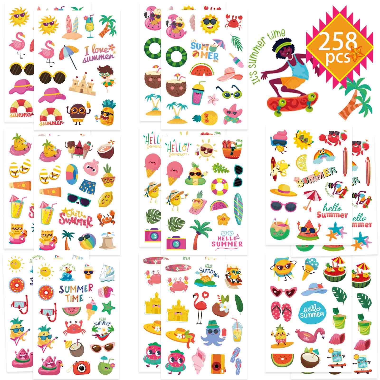 262 Adesivi Estivi Per Bambini A Tema Spiaggia E Oceano, Con Anguria, Gelato E Immersioni, Per Bottiglie, Scrapbooking, Feste Hawaiane E Scuola - 5