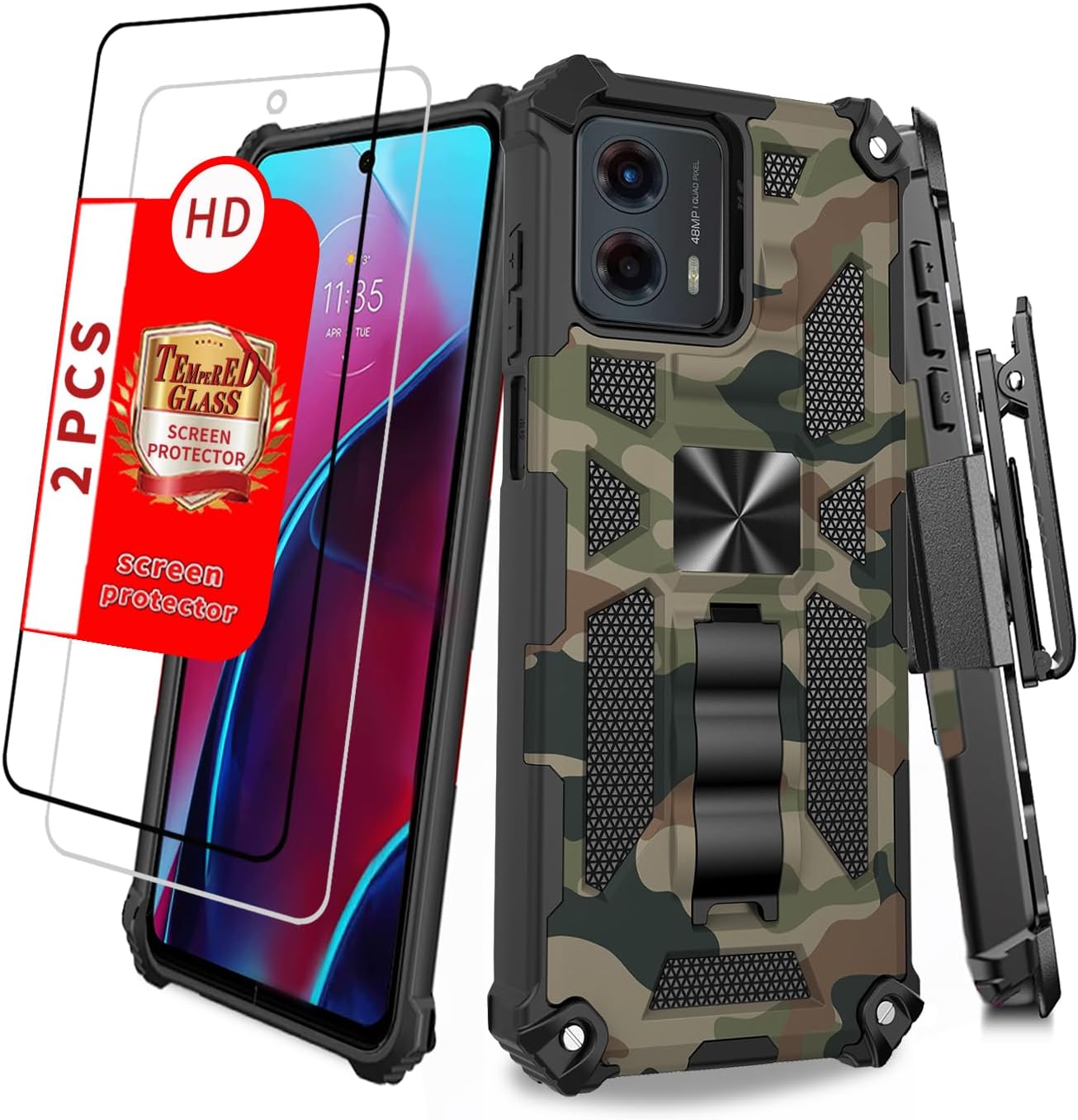 Military Grade Shockproof Phone Case for G 5G 2023 with Screen Protector, Built-in Kickstand, Holster, Belt Clip, and Camouflage Design(Blue)