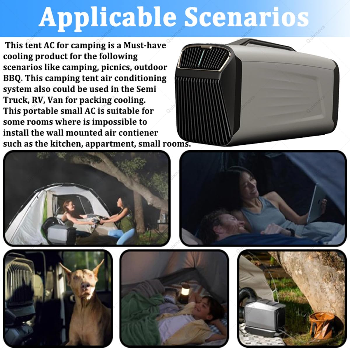 Tragbare Camping-Klimaanlage mit 5200 BTU, leises 4-in-1-Klimagerät mit Fernbedienung, Mobile Klimaanlage für Zelt, Wohnmobil, Auto, Garage, Innen- und Außenbereich B-12V