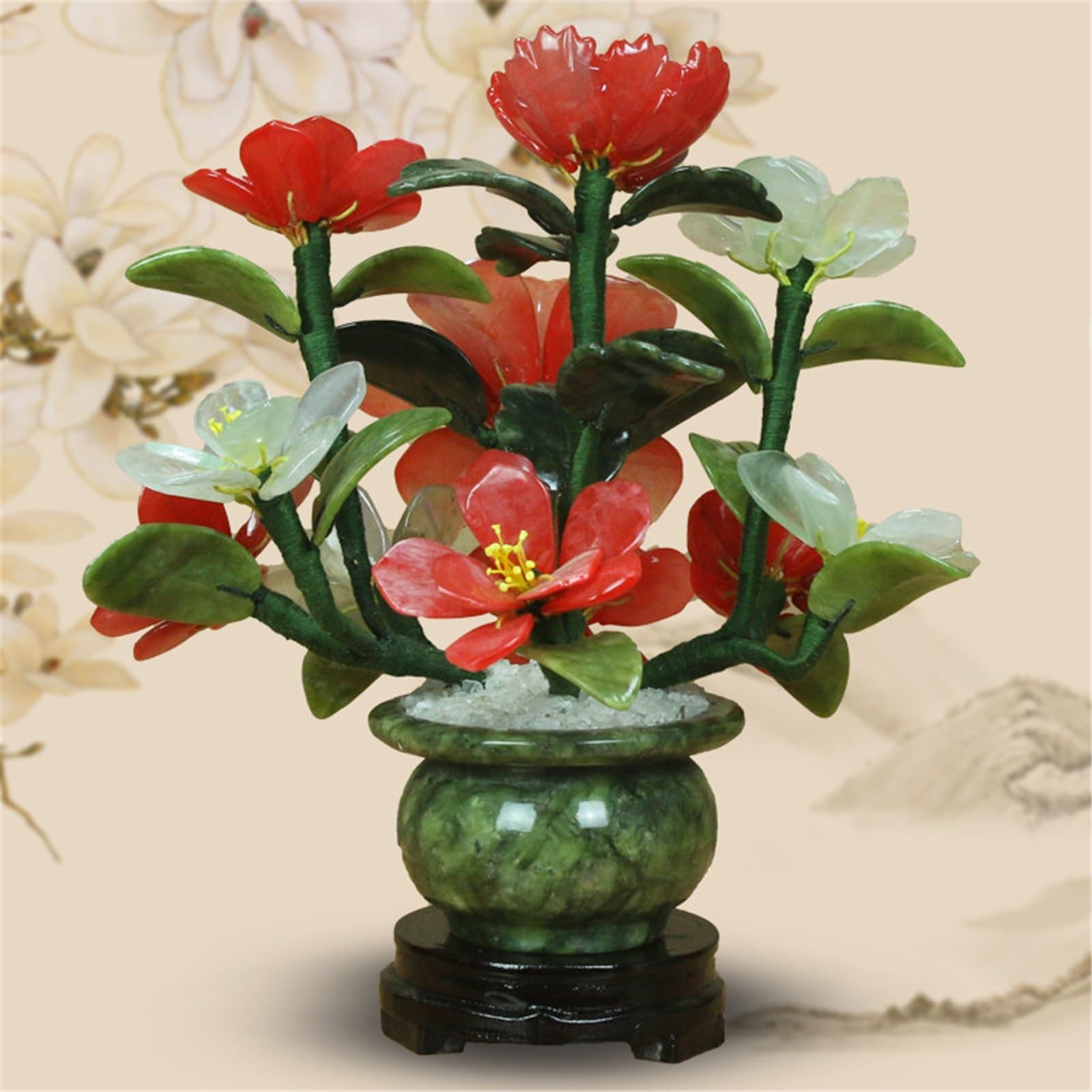 Alberi Artificiali Ornamento di Camelia in Giada in Stile Cinese, Intaglio, Bonsai Fiori e Piante