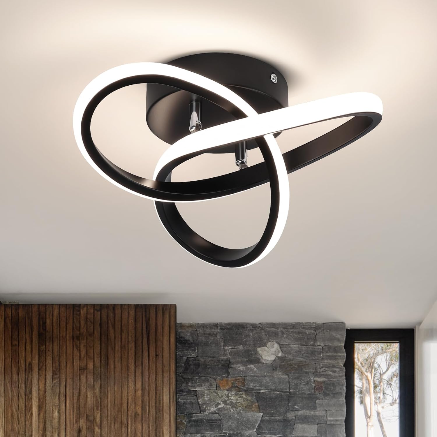 Modern Led Ceiling Light Fixtures,4500K Daylight White Black Semi Flush Mount Hallway Ceiling Light for Bedroom Bathroom Kitchen Balcony Laundry Room Stair Ceiling Lamp Curved Design (Black, 4500K) Black,4500K