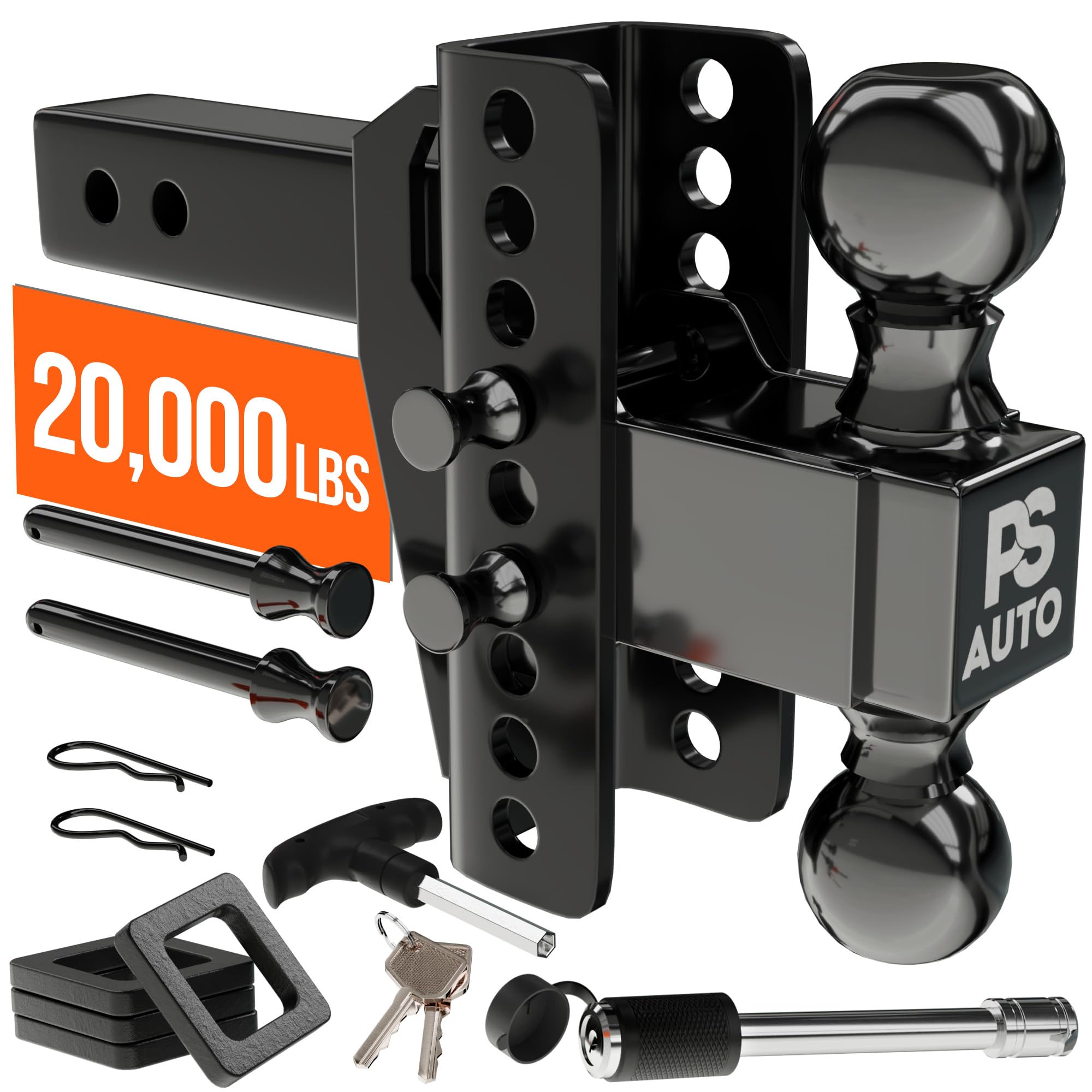 Adjustable Gooseneck Drawbar Trailer Hitch - 20,000 LBS, Fits 2 and 2-5/16 Inch Balls, US Gov Tested &amp; Certified, Gooseneck Trailer Hitch Adapter for RV Towing, Motorcycles &amp; Powersports