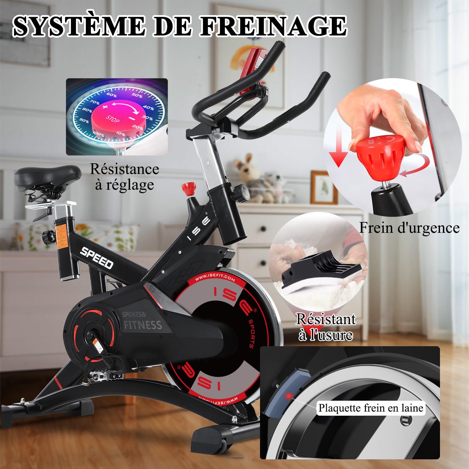 ISE Velo d appartement, Ergonomie Cardio-Training, Exercise Bike, Velo Appartement Fitness, Multifonction Ecran/Impulsion, Vélo d'Appartement Selle/Guidon Hauteur Réglable, Vélo Appartement à Domicile