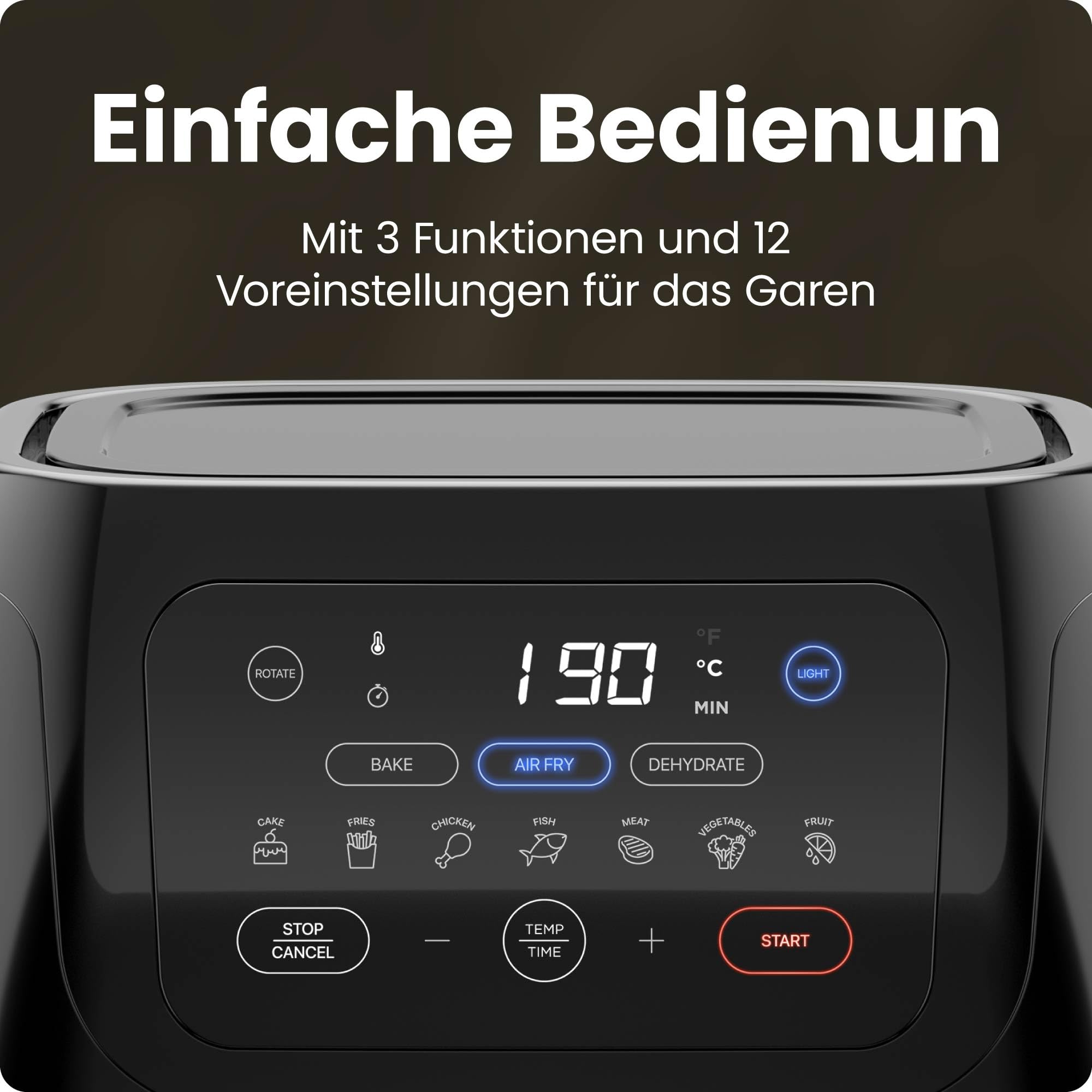 Chefman Multifunktionale Heißluftfritteuse 10L Digital Touchscreen Konvektion Dörrautomat Rotisserie Schwarz