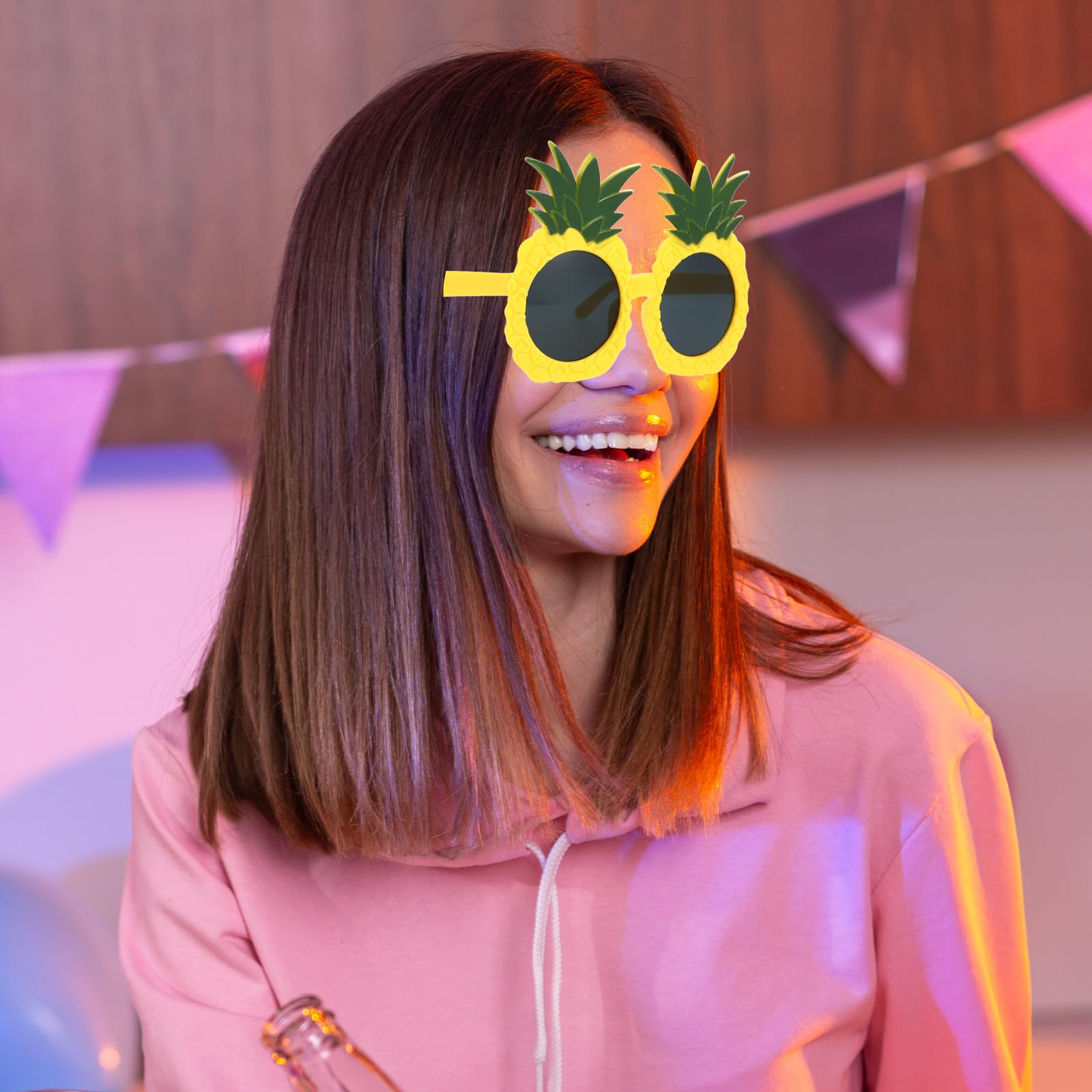 LOGOFUN 5PCS Novelty Fruit Sunglasses Hawaiian Glasses Funny Pineapple Eyewear Props for Tropical Summer Beach Luau Party Costume Accessories