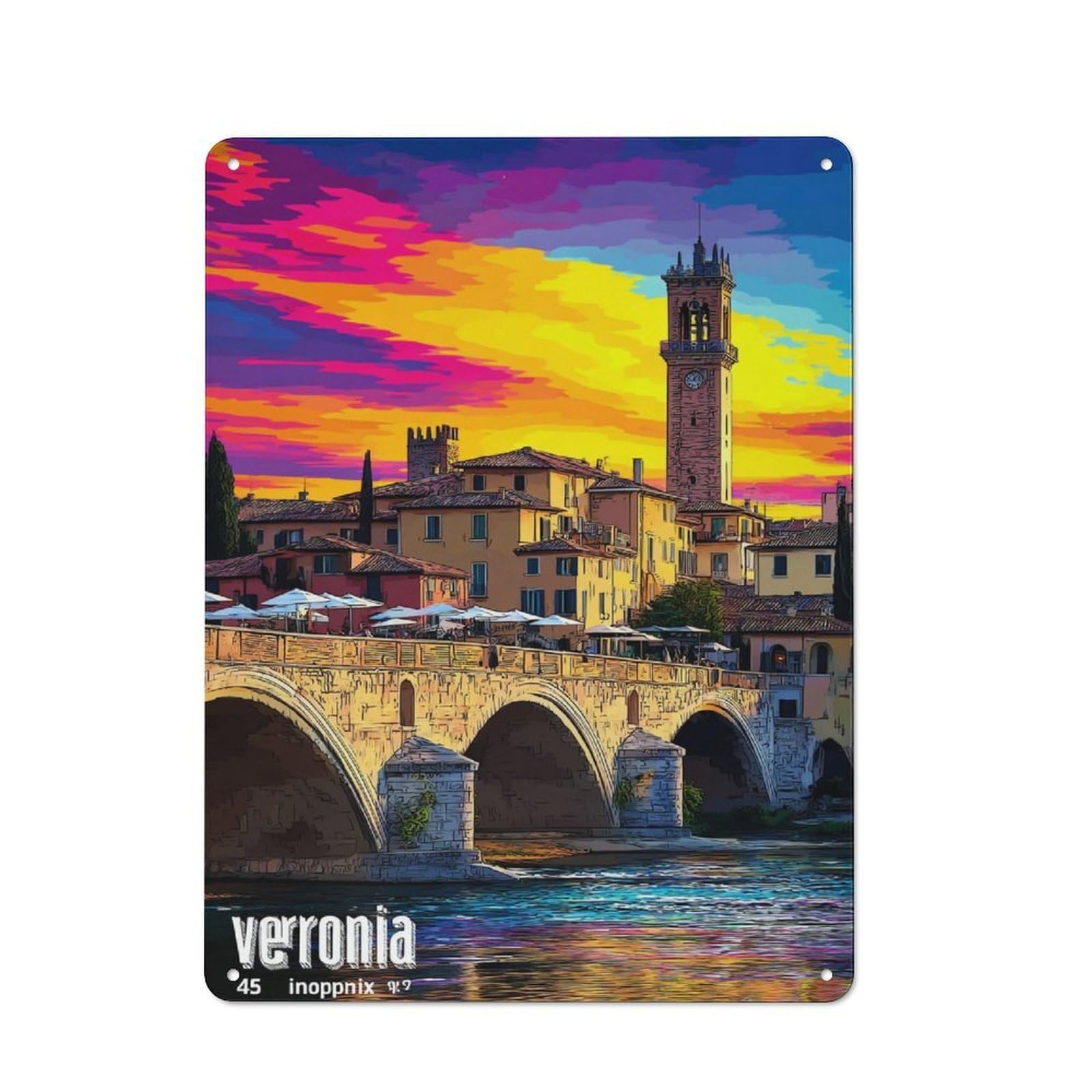 Junmoney Verona Sunset A Vibrant Cityscape Rustic Tin Wall Plaque 40X30cm For Kitchen Or Home Bar, A Winter Wall Decor Update For Kitchen Decor Lovers