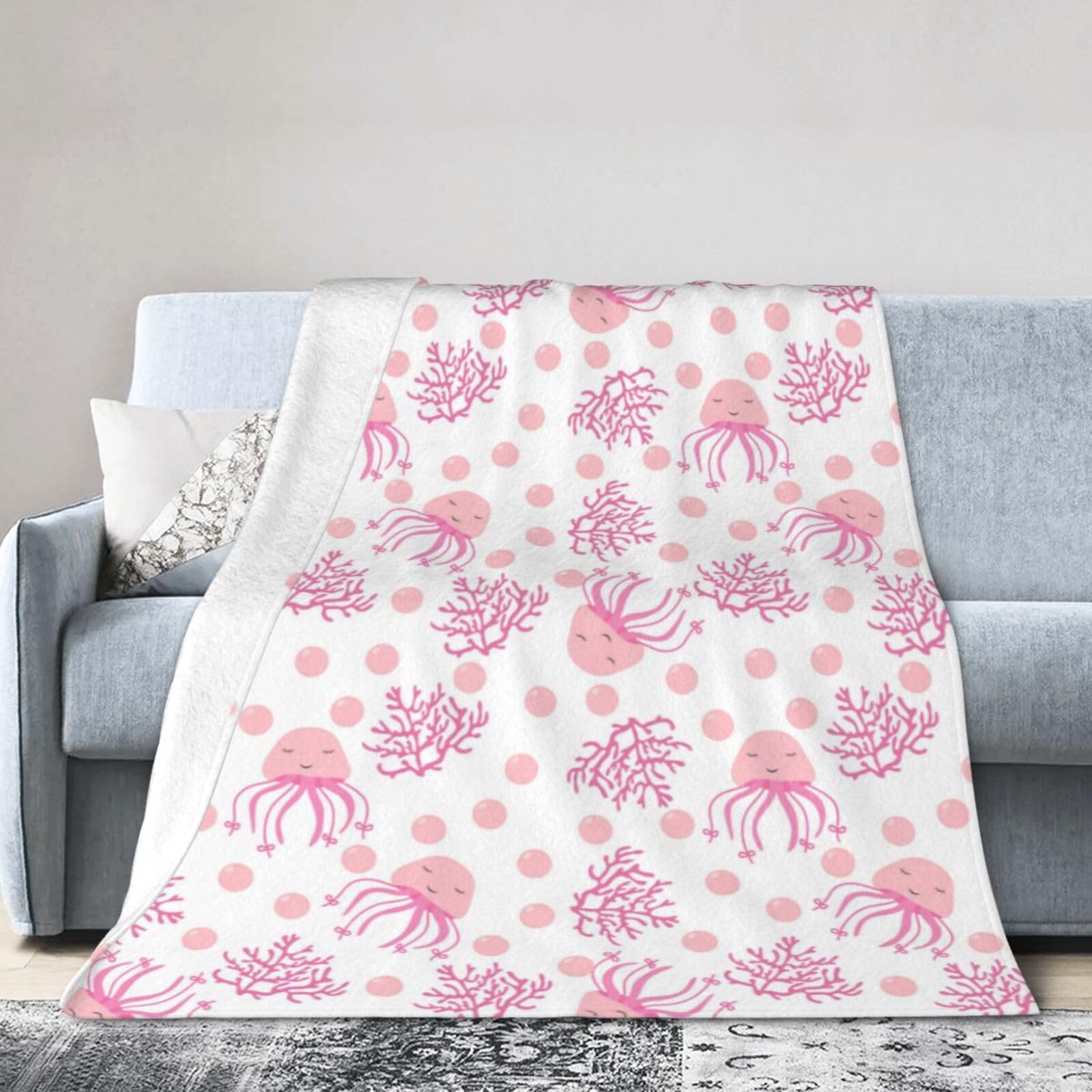 Noble Ren Pink Jellyfish Coral Ultra-Soft Micro Fleece Blanket Winter Warm Soft Lannel Fleece Throw Blanket For Couch Sofa Bed 50"X40"