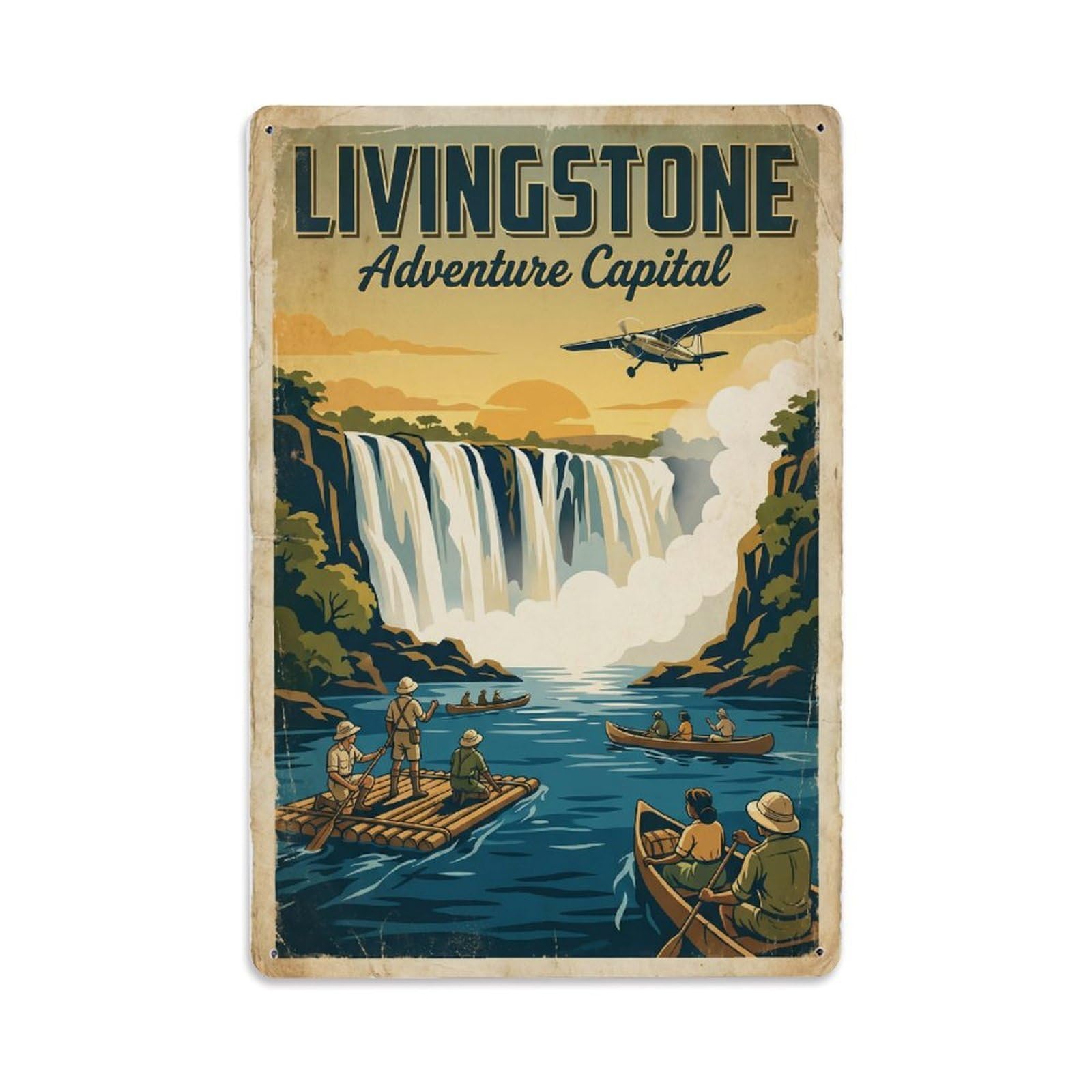 Retro Zambia Livingstone Travel Metal Tin Sign